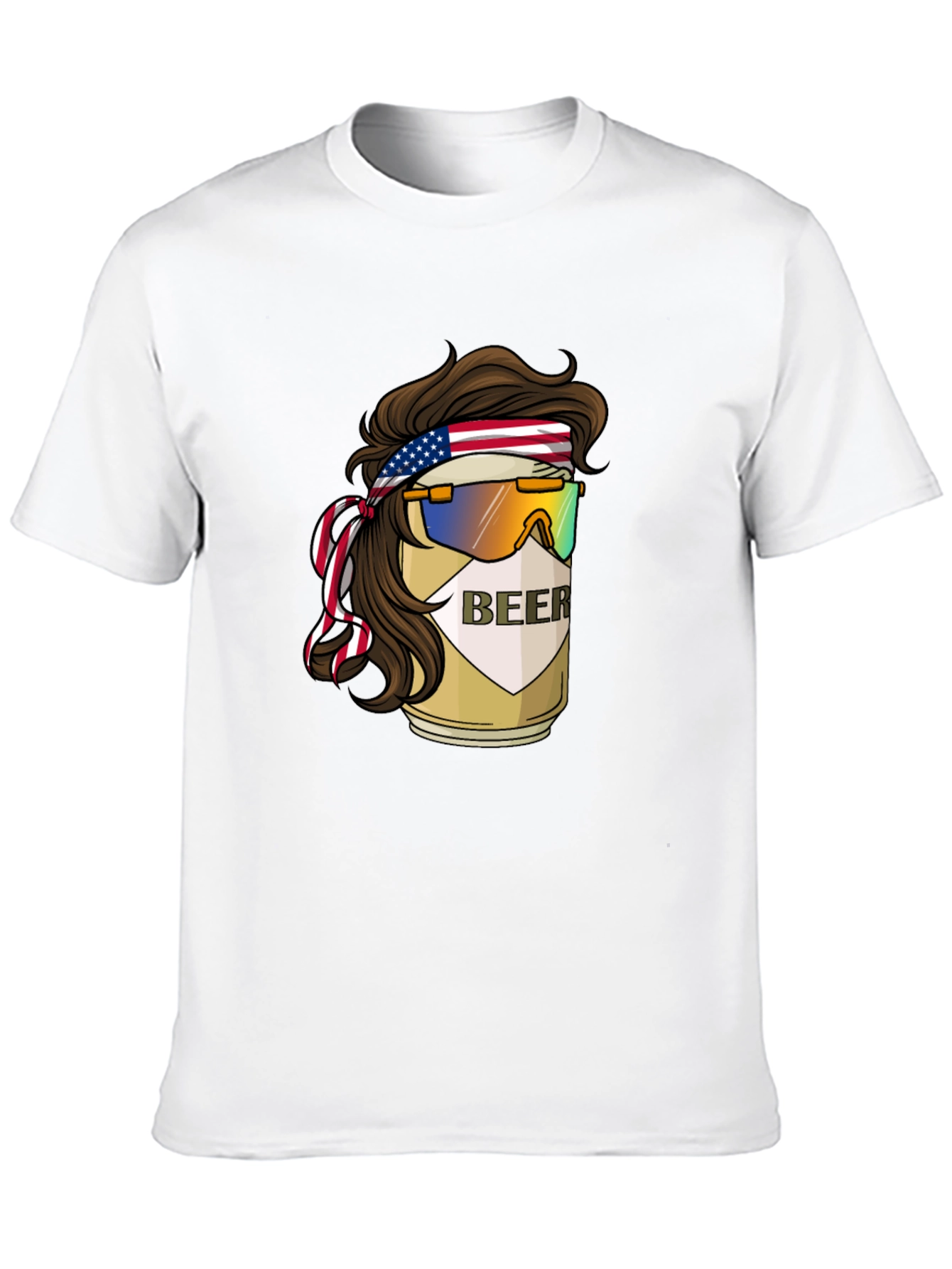Beer Mullet USA Flag Headband T-Shirt