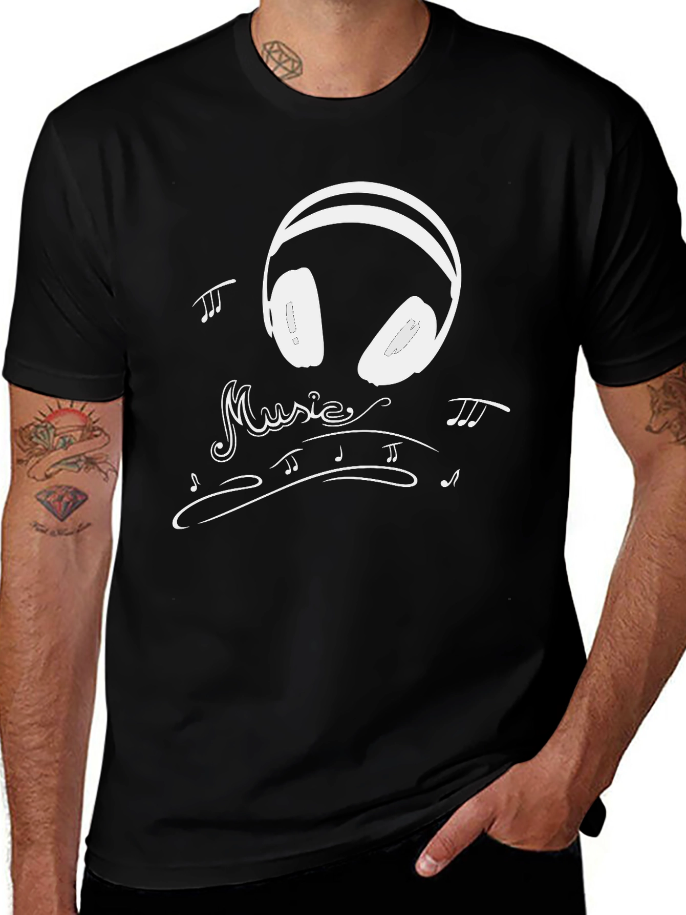 Music Lovers Black T-Shirt with Headphone Design