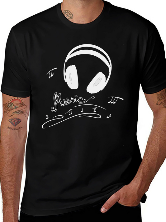 Music Lovers Black T-Shirt with Headphone Design