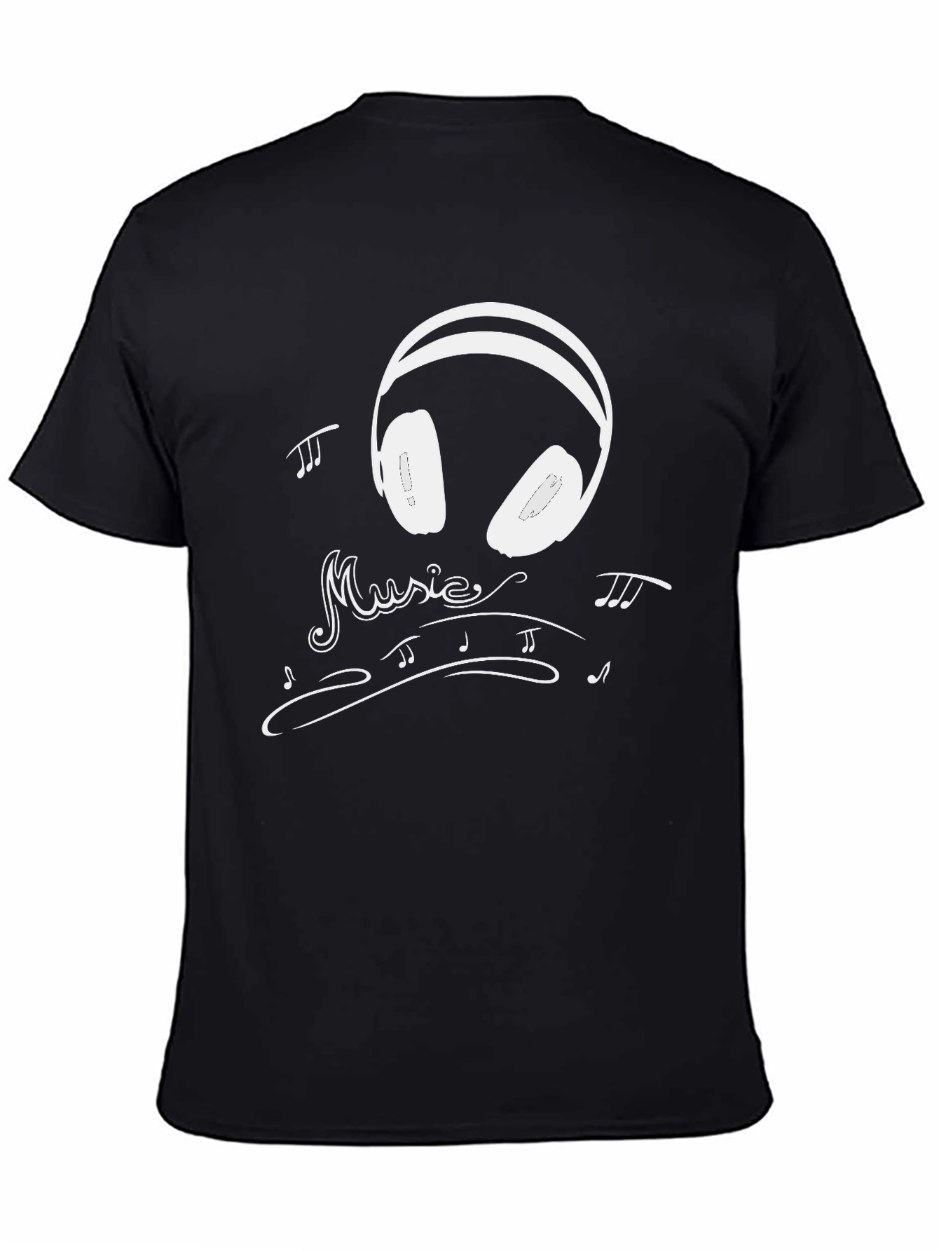 Music Lovers Black T-Shirt with Headphone Design
