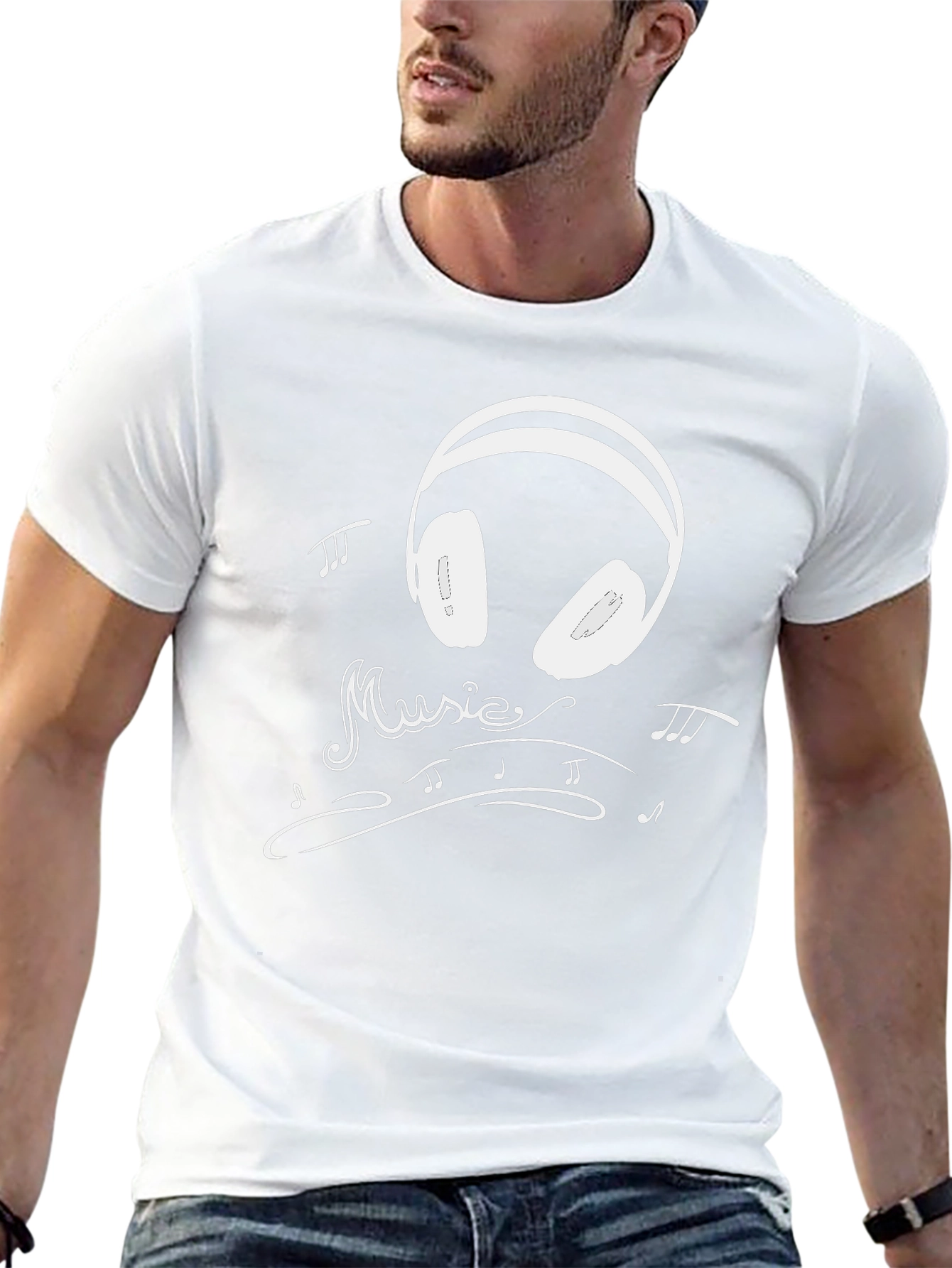 Music Lovers Black T-Shirt with Headphone Design