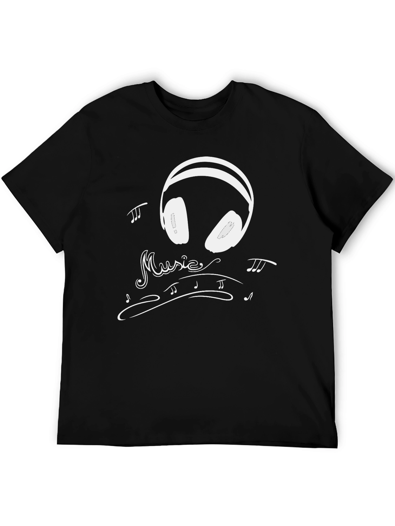 Music Lovers Black T-Shirt with Headphone Design