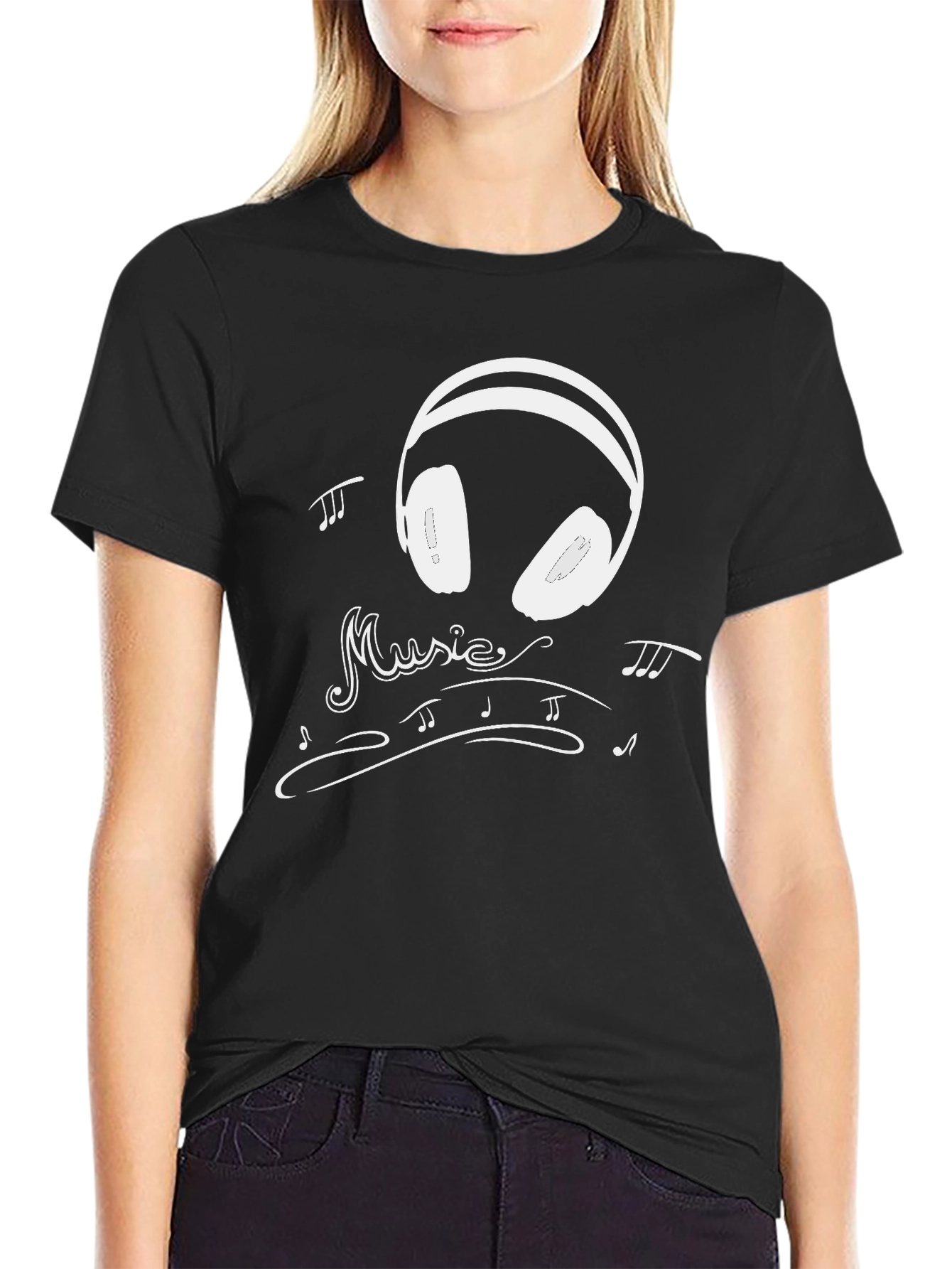 Music Lovers Black T-Shirt with Headphone Design