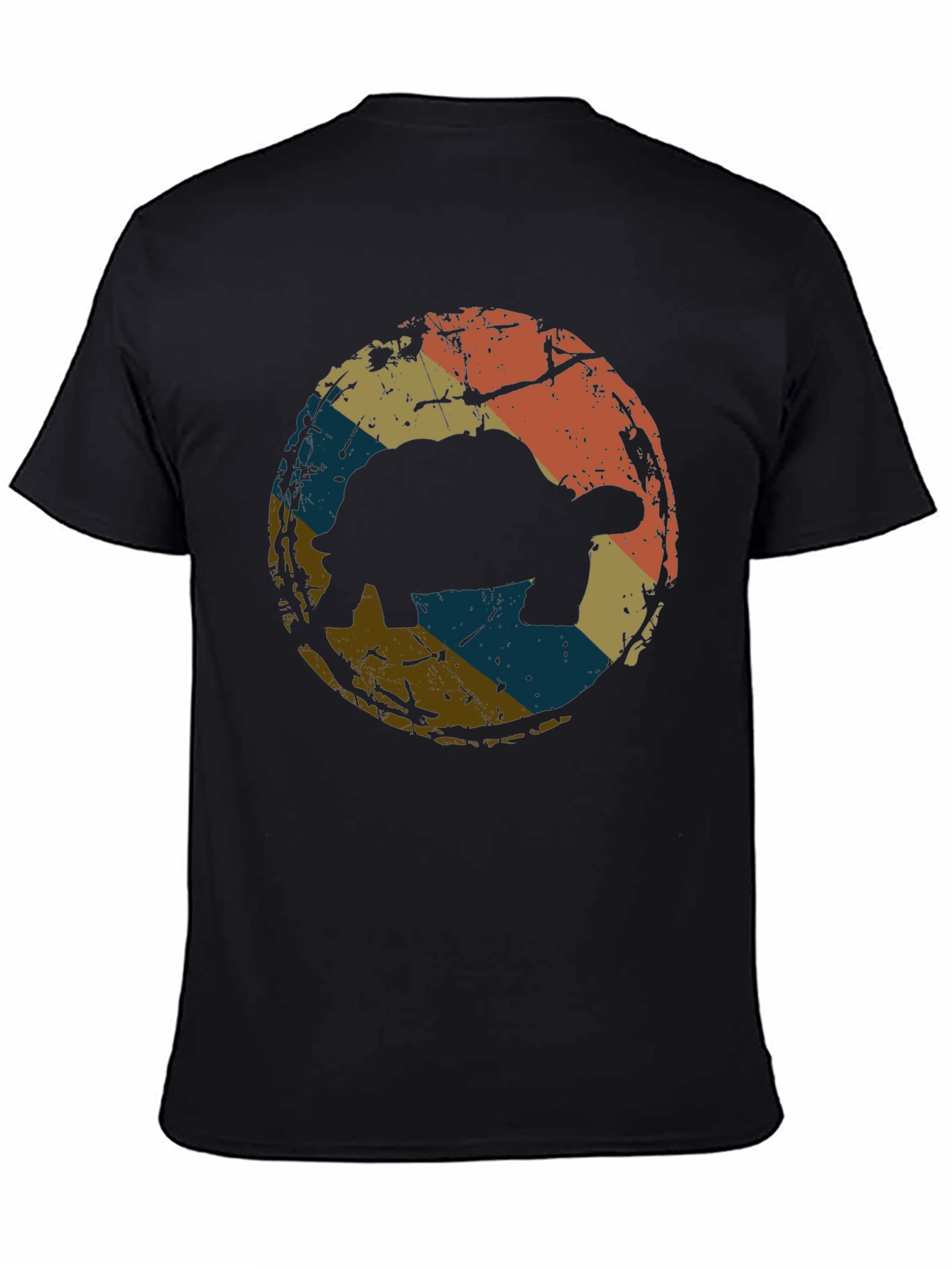 Retro Tortoise Graphic Tee - Black Cotton T-Shirt