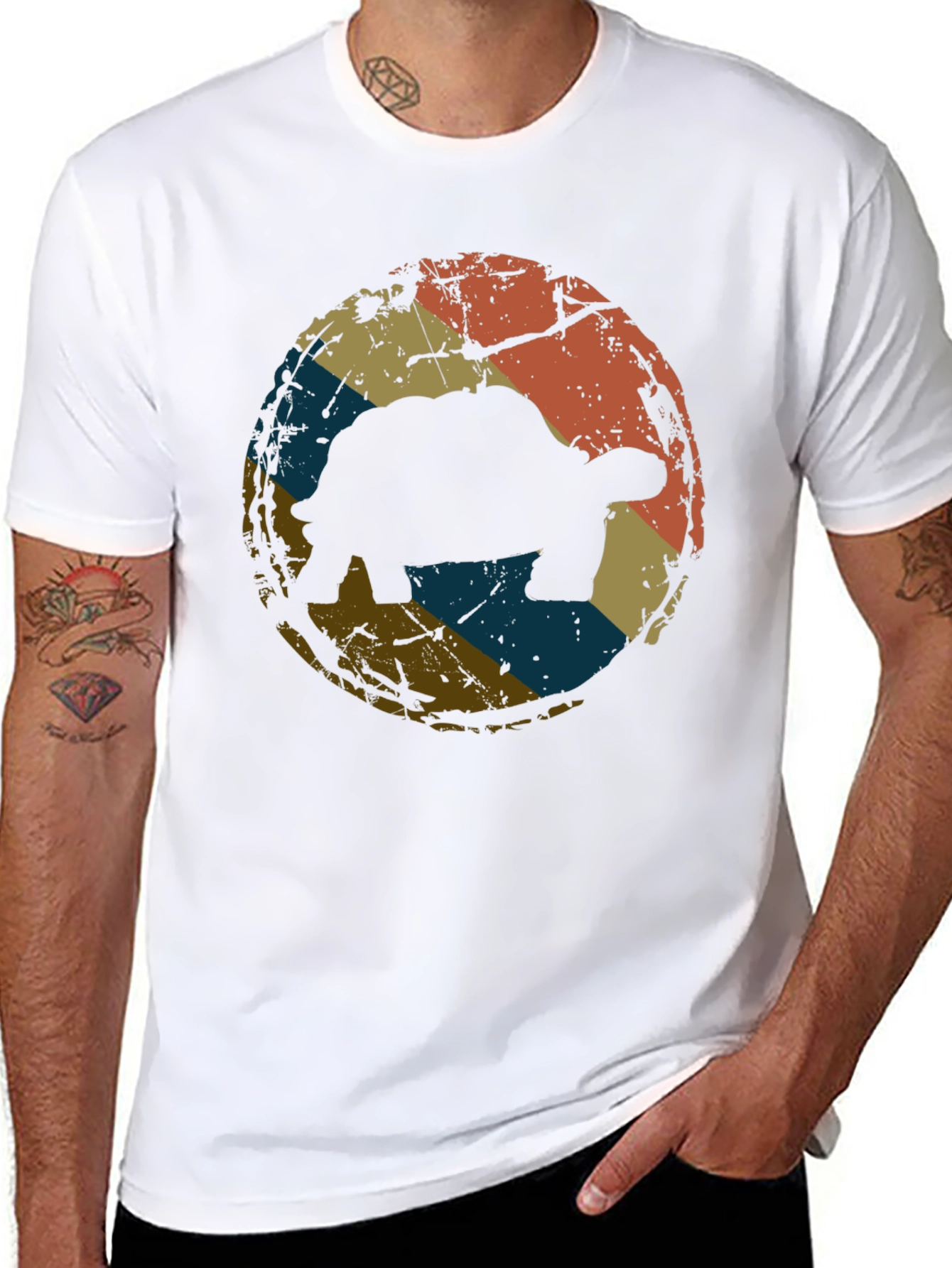 Retro Tortoise Graphic Tee - Black Cotton T-Shirt