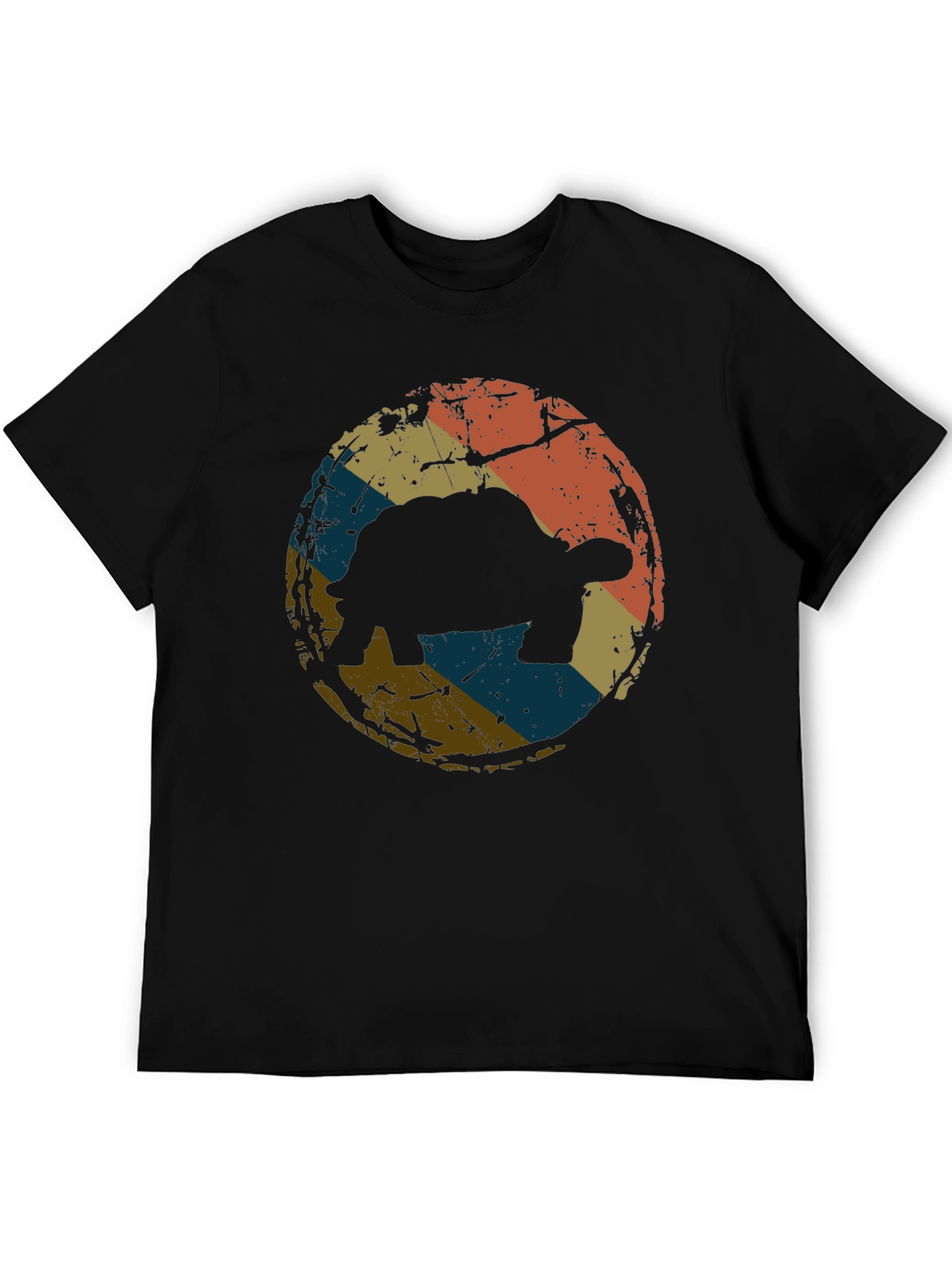 Retro Tortoise Graphic Tee - Black Cotton T-Shirt