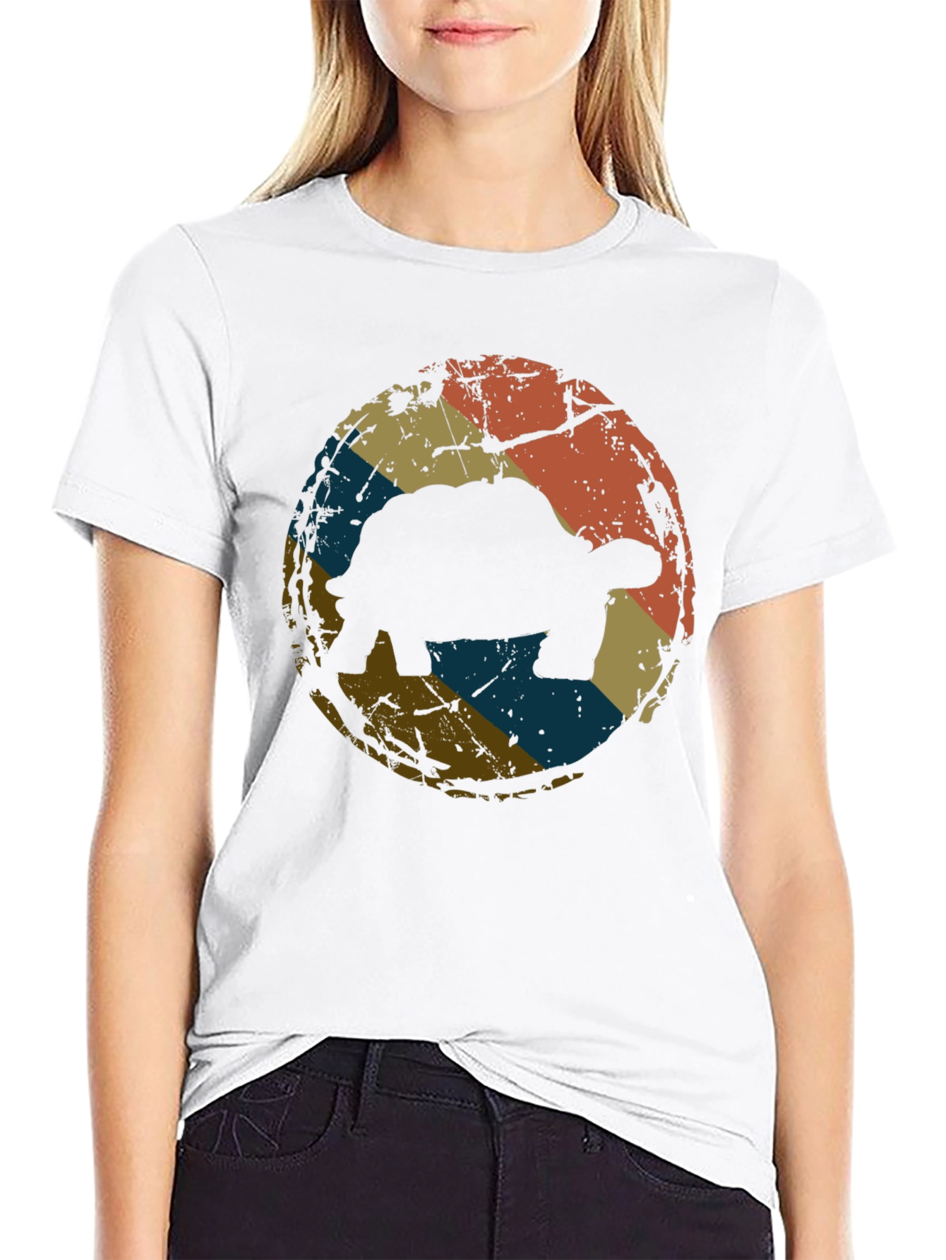 Retro Tortoise Graphic Tee - Black Cotton T-Shirt
