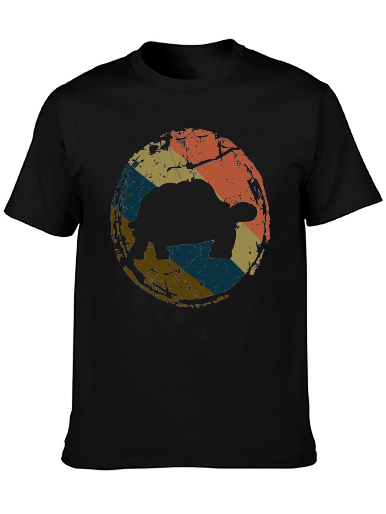 Retro Tortoise Graphic Tee - Black Cotton T-Shirt