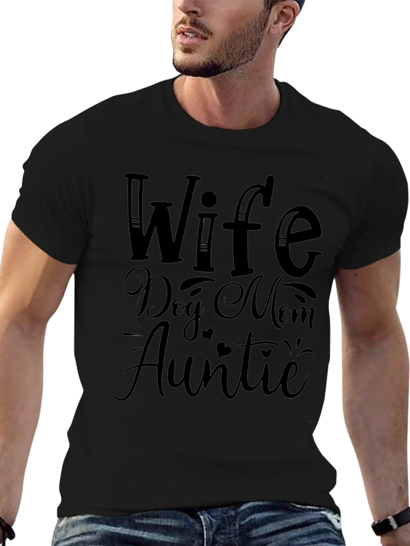 Wife Dog Mom Auntie Black Graphic Tee