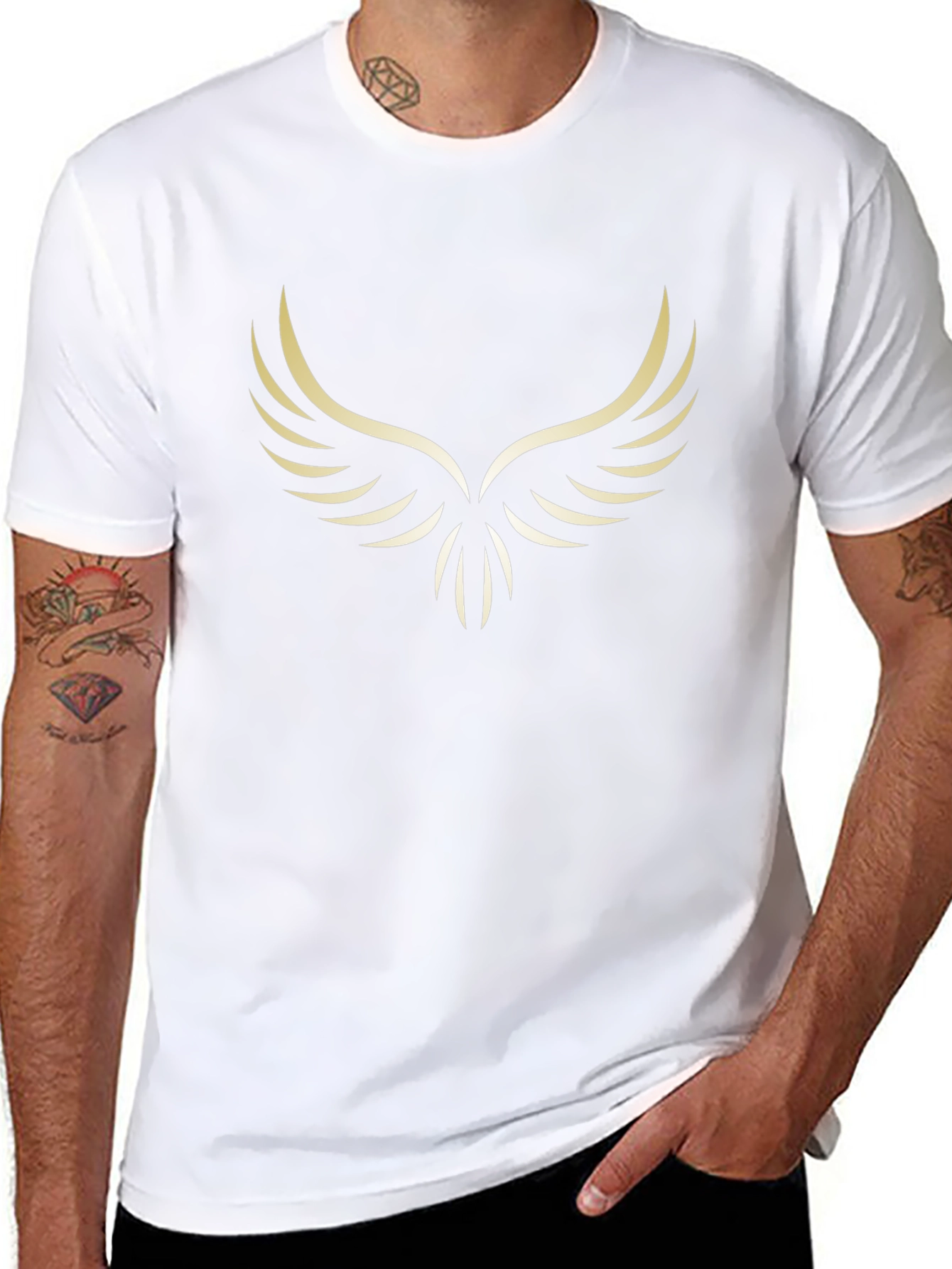 Mens Black T-Shirt with Golden Wing Graphic