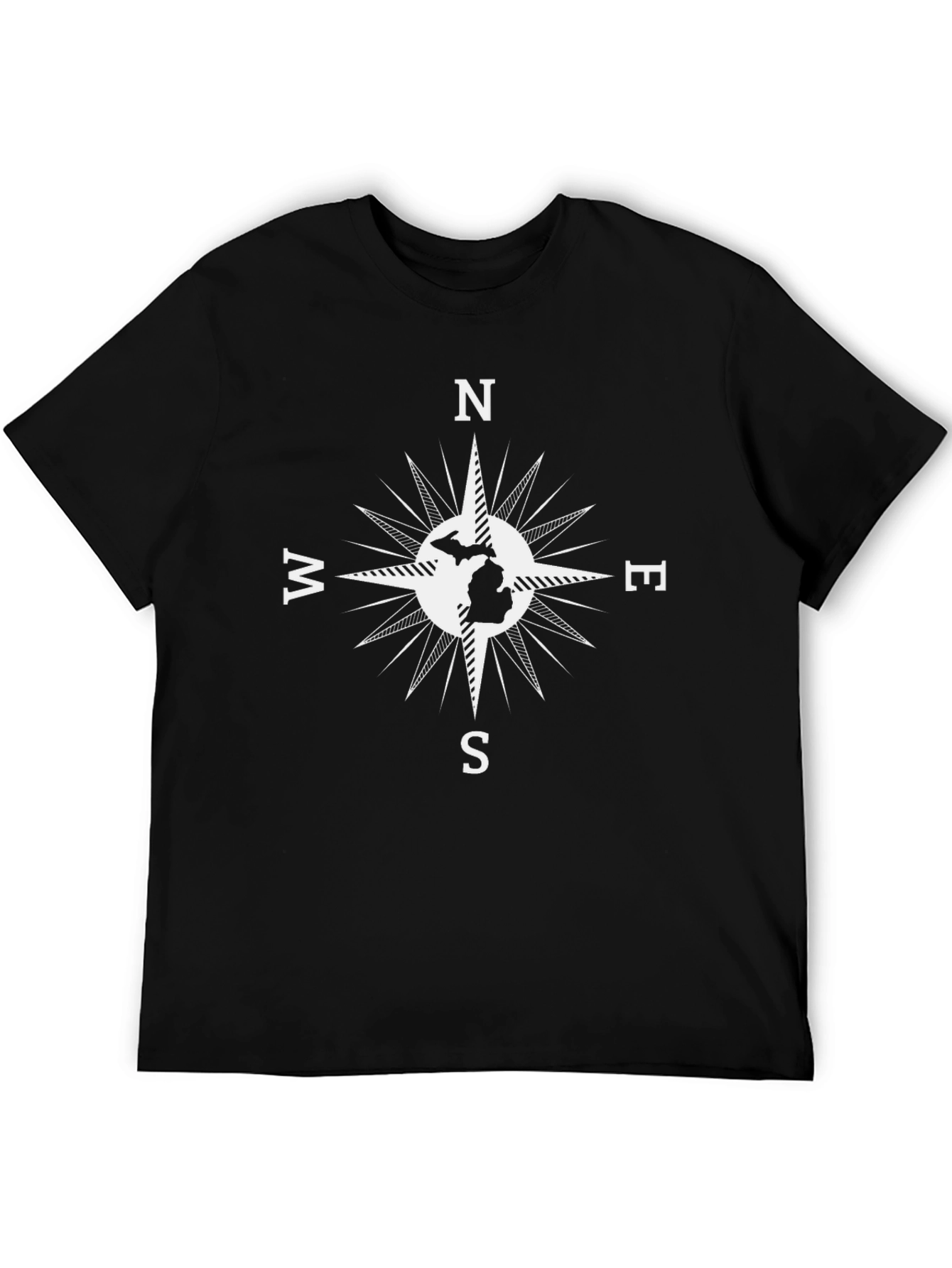 Michigan Compass Rose Graphic Tee - Black Cotton T-Shirt