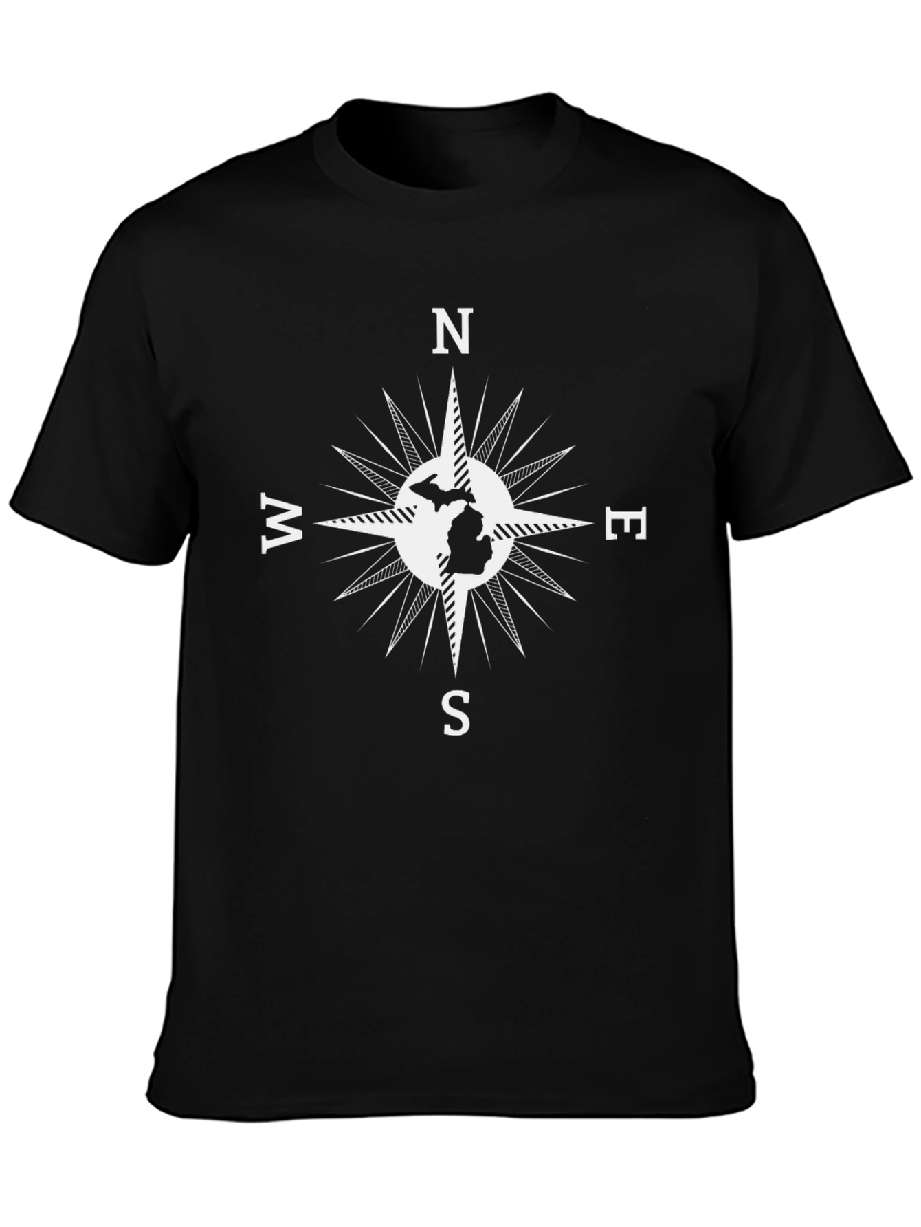 Michigan Compass Rose Graphic Tee - Black Cotton T-Shirt