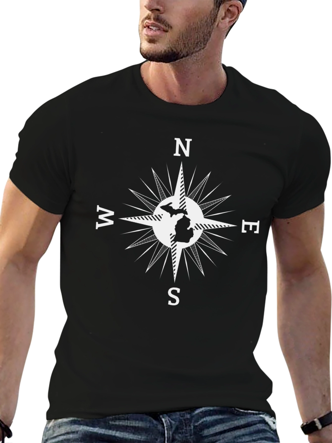 Michigan Compass Rose Graphic Tee - Black Cotton T-Shirt