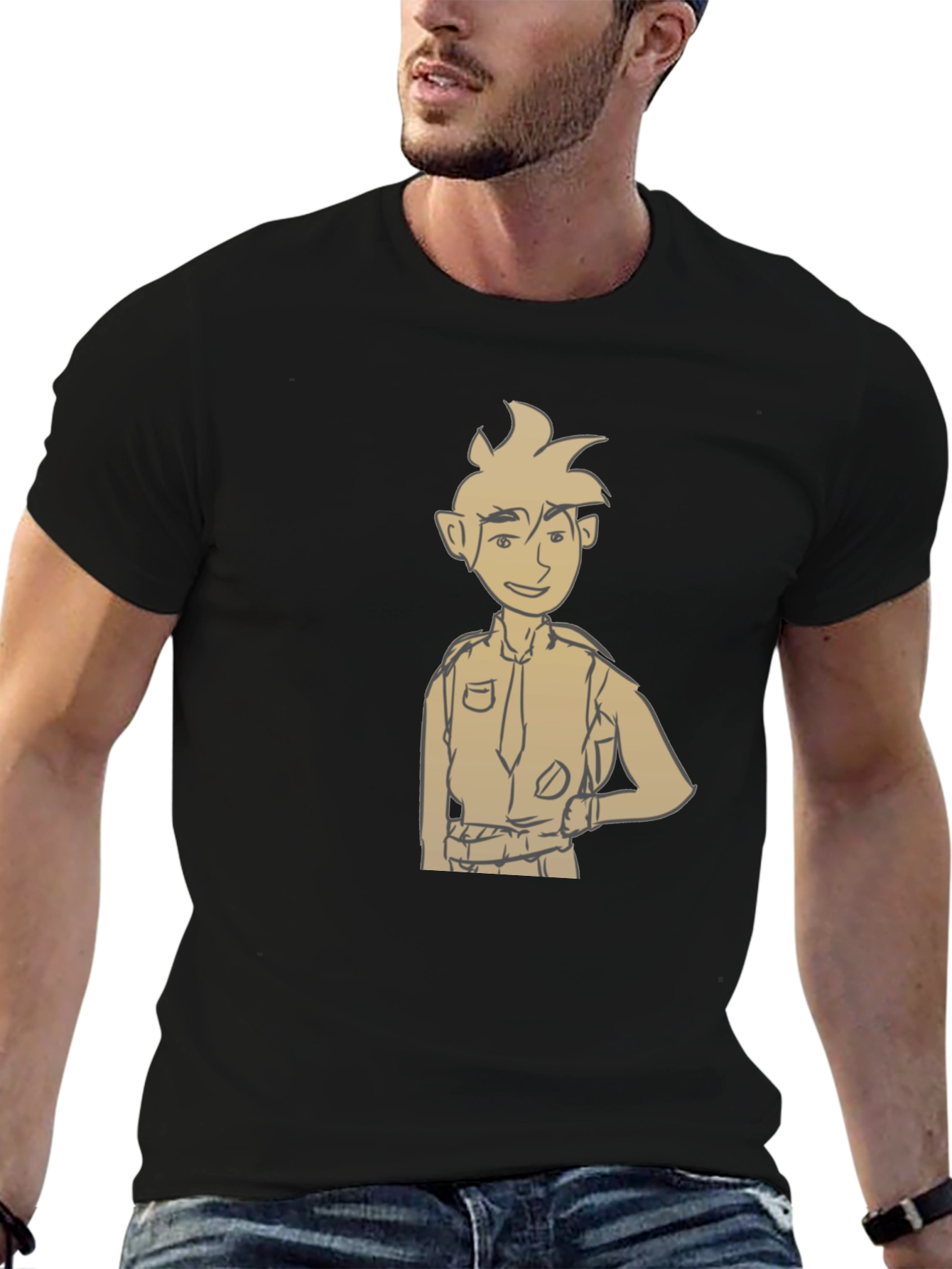 Cartoon Character Graphic Tee - Black