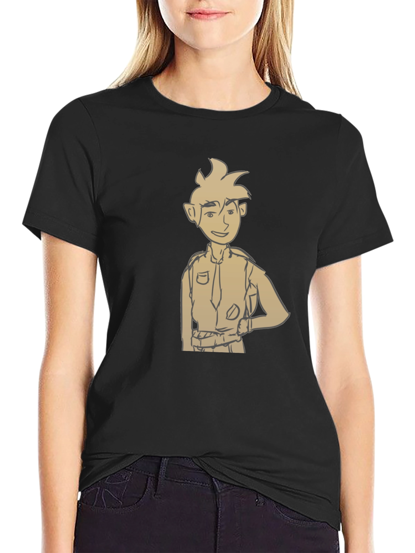 Cartoon Character Graphic Tee - Black