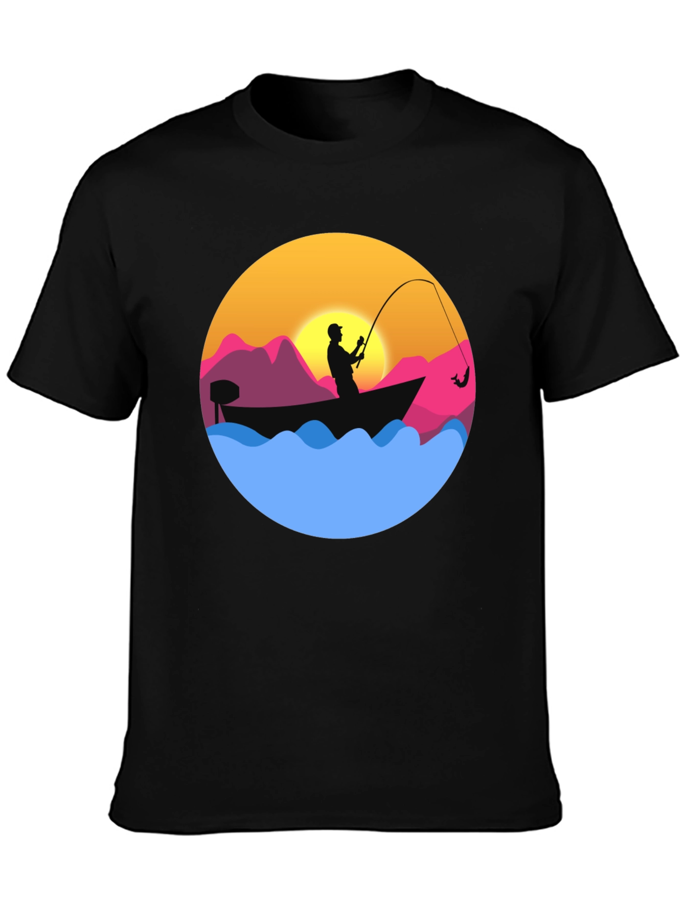 Fishing Sunset Graphic Tee - Mens Black T-Shirt