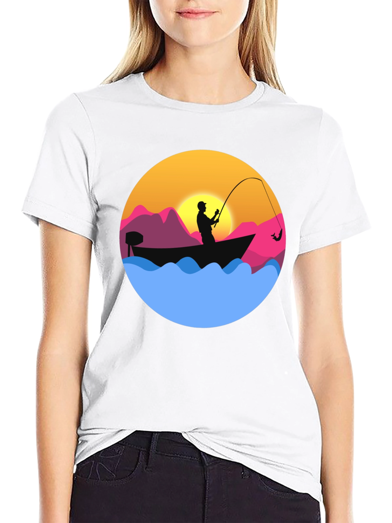 Fishing Sunset Graphic Tee - Mens Black T-Shirt