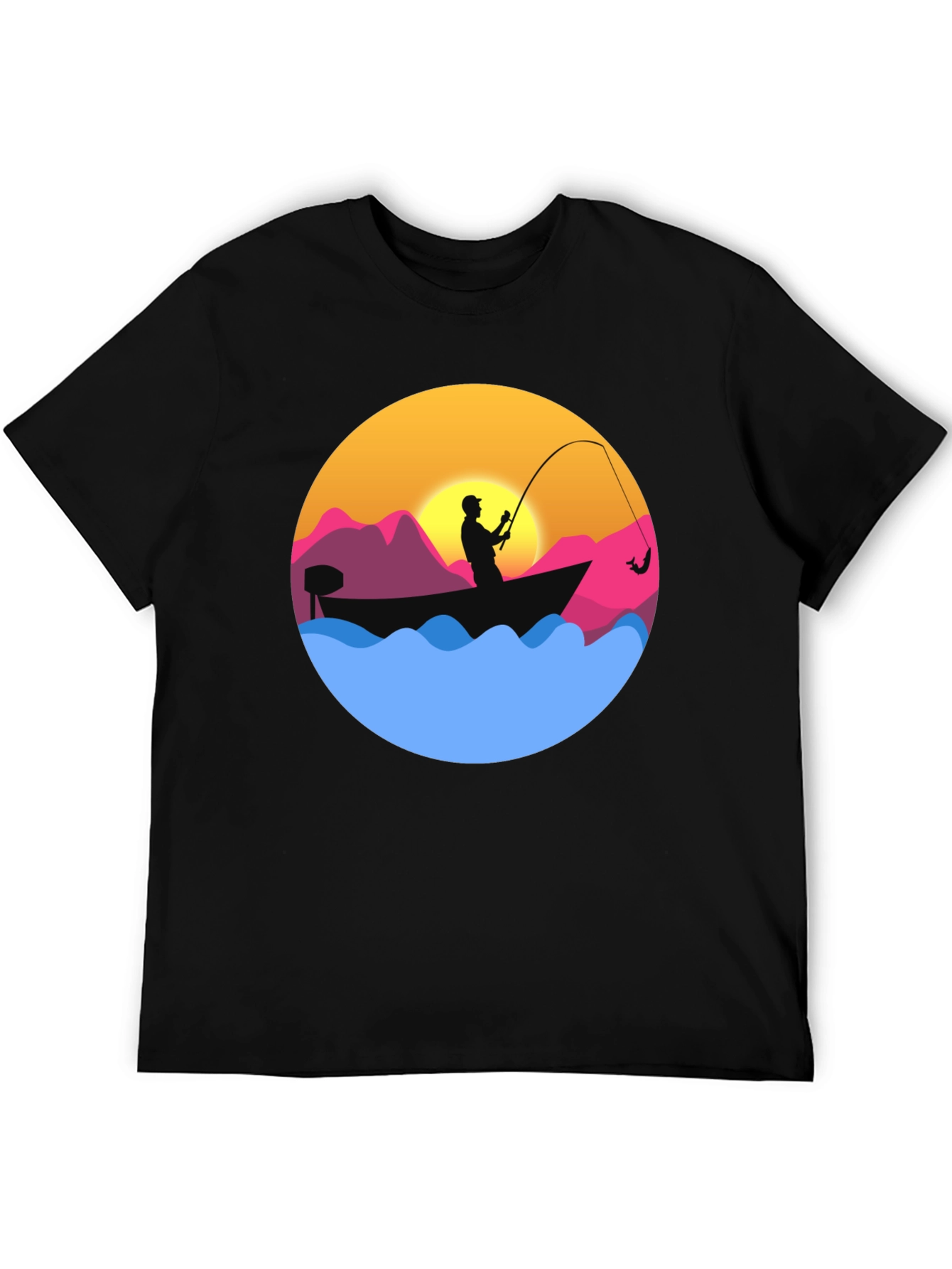 Fishing Sunset Graphic Tee - Mens Black T-Shirt