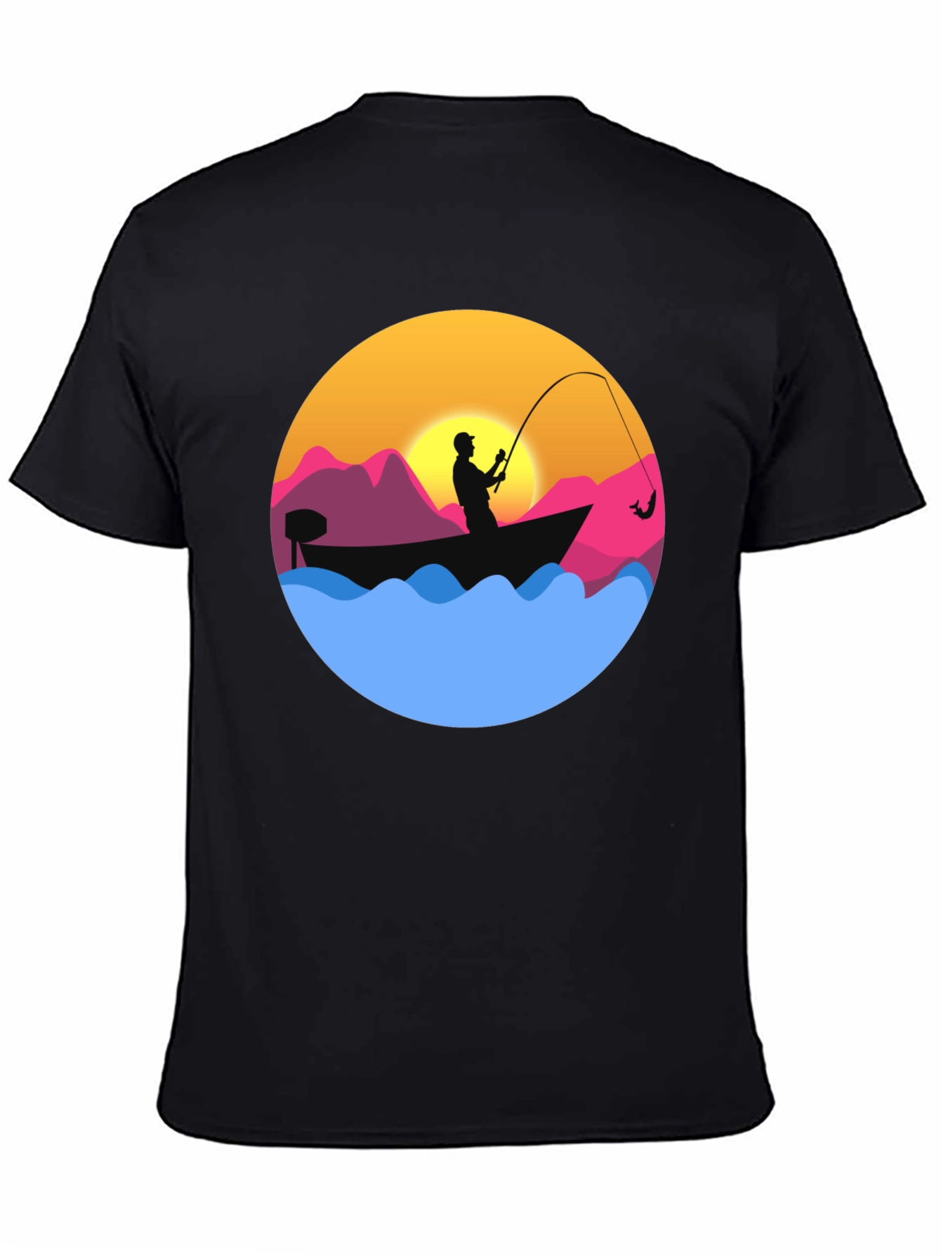 Fishing Sunset Graphic Tee - Mens Black T-Shirt