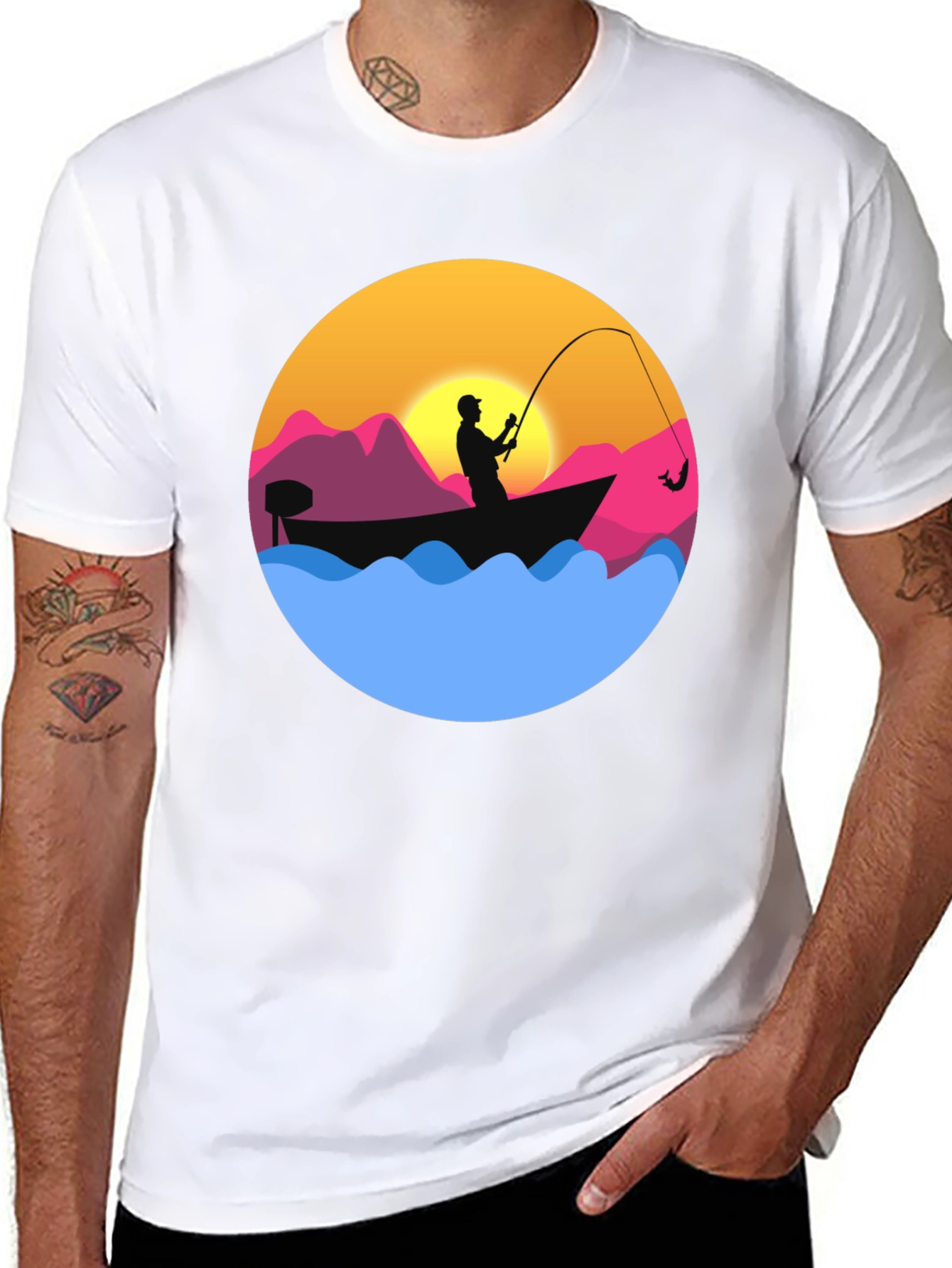 Fishing Sunset Graphic Tee - Mens Black T-Shirt