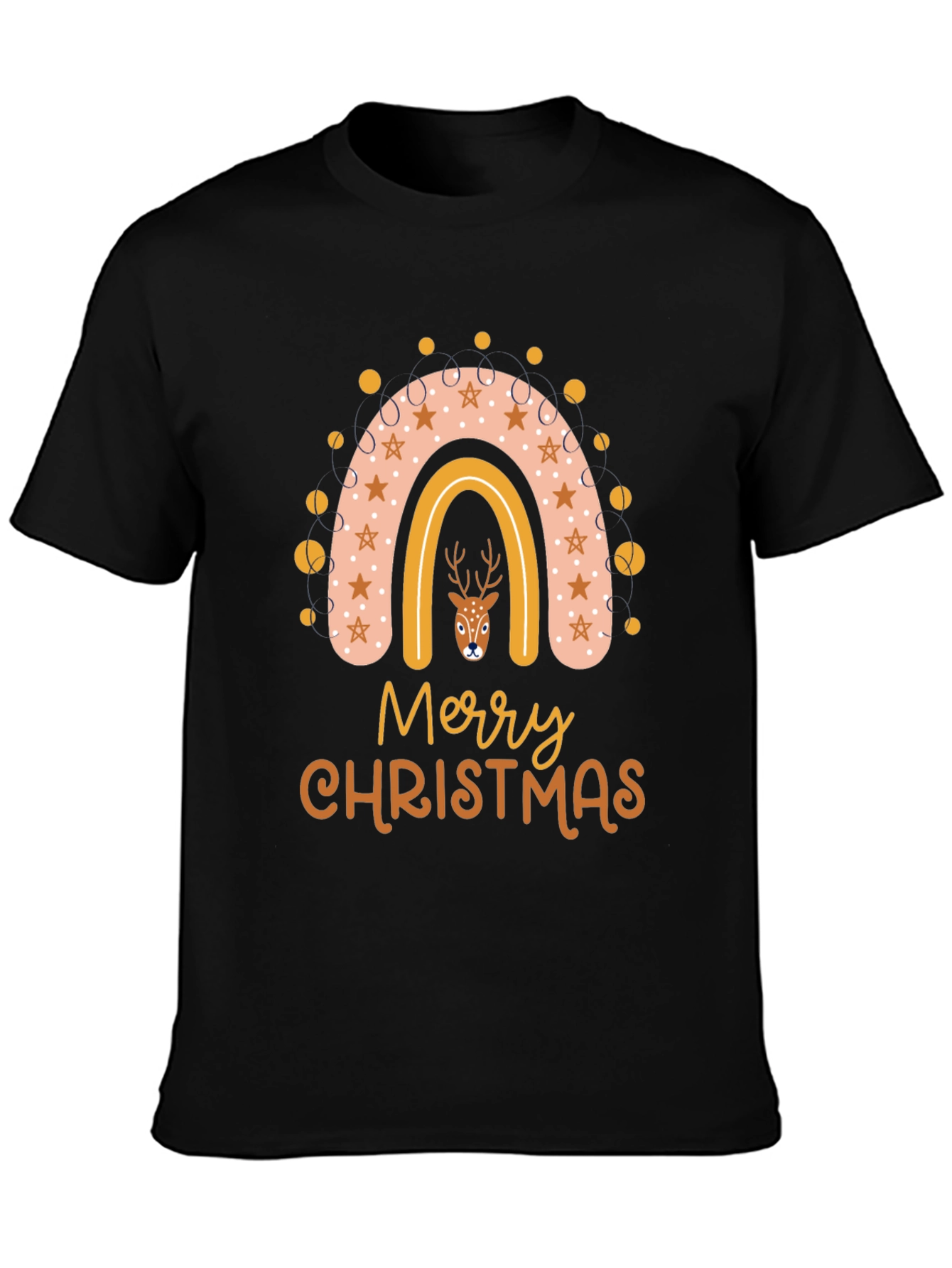 Merry Christmas Deer Rainbow Graphic T-Shirt