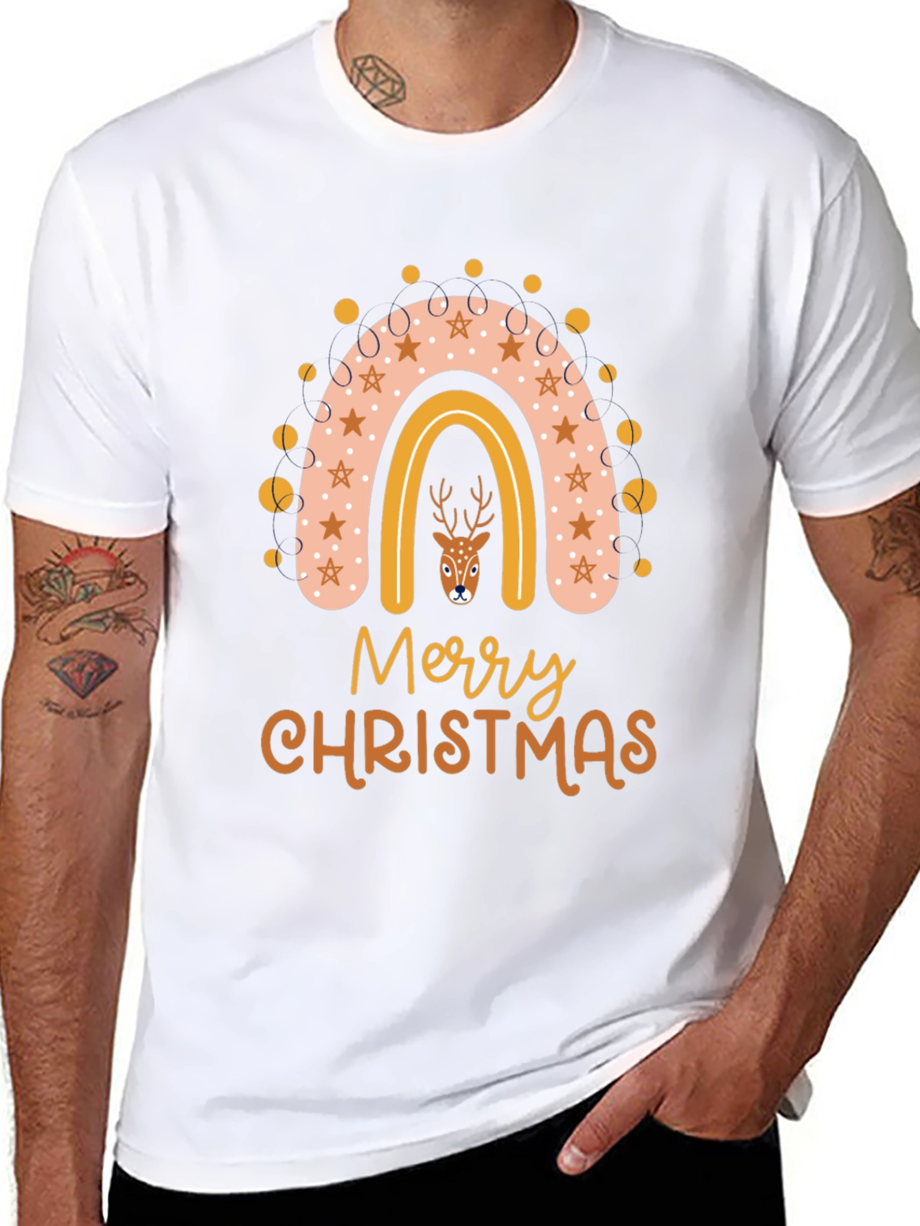 Merry Christmas Deer Rainbow Graphic T-Shirt