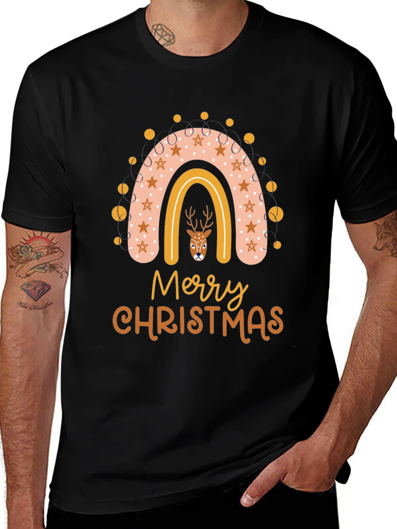 Merry Christmas Deer Rainbow Graphic T-Shirt