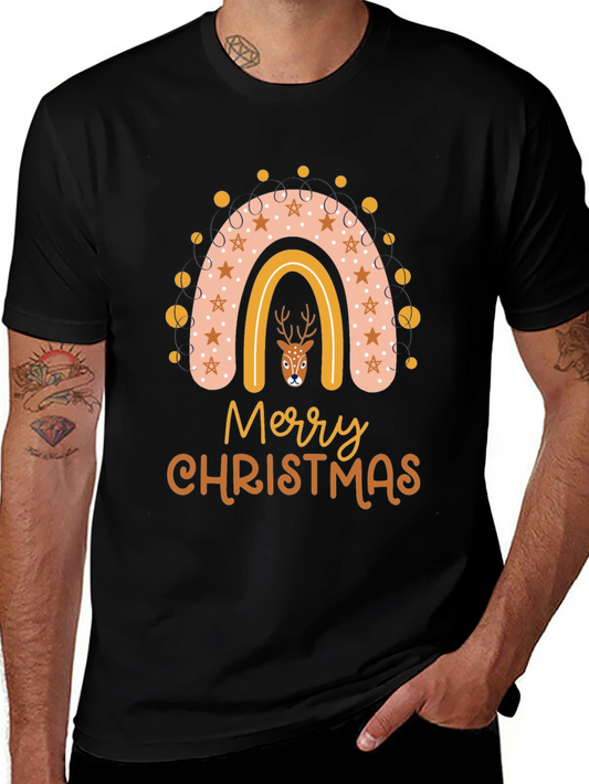 Merry Christmas Deer Rainbow Graphic T-Shirt