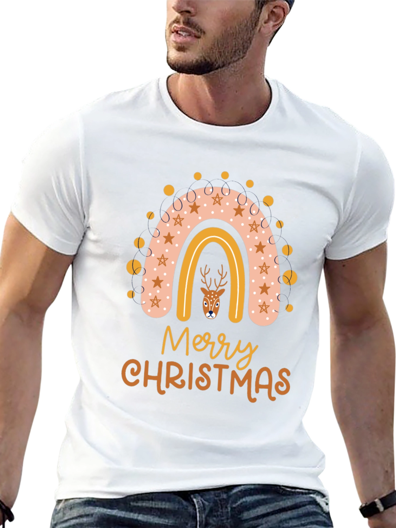 Merry Christmas Deer Rainbow Graphic T-Shirt