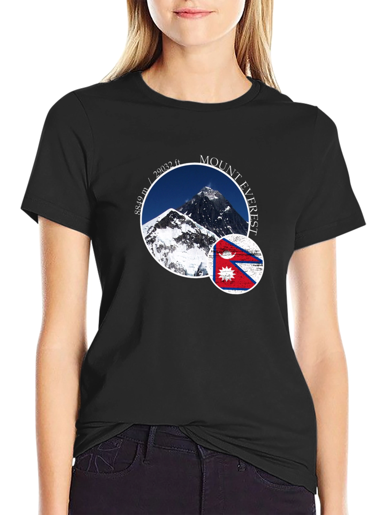 Mount Everest Nepal Flag Graphic T-Shirt