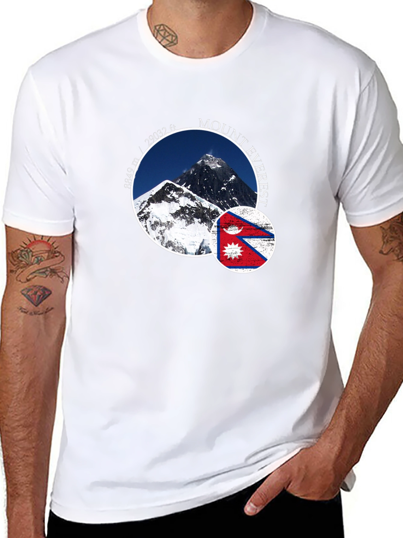 Mount Everest Nepal Flag Graphic T-Shirt