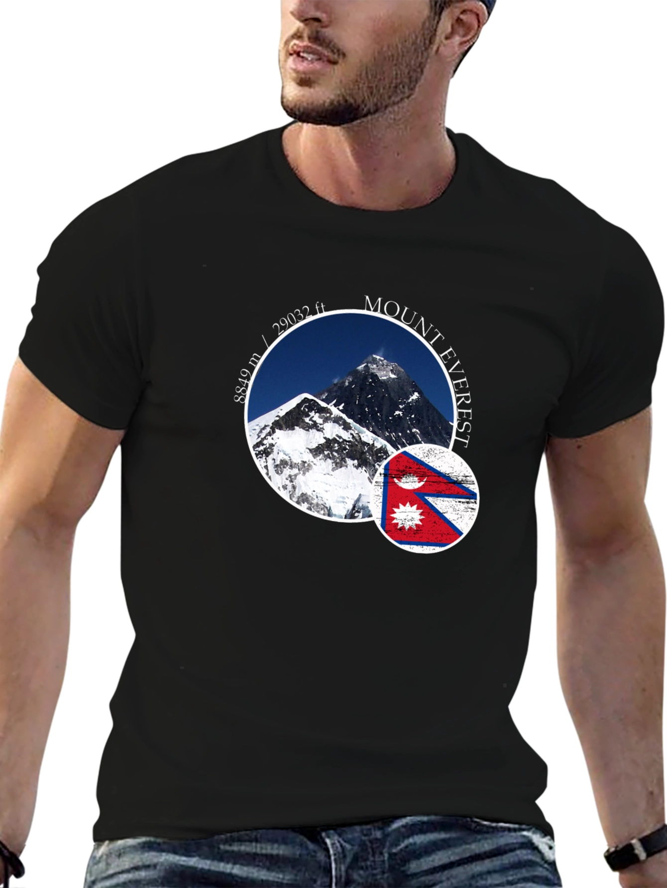Mount Everest Nepal Flag Graphic T-Shirt