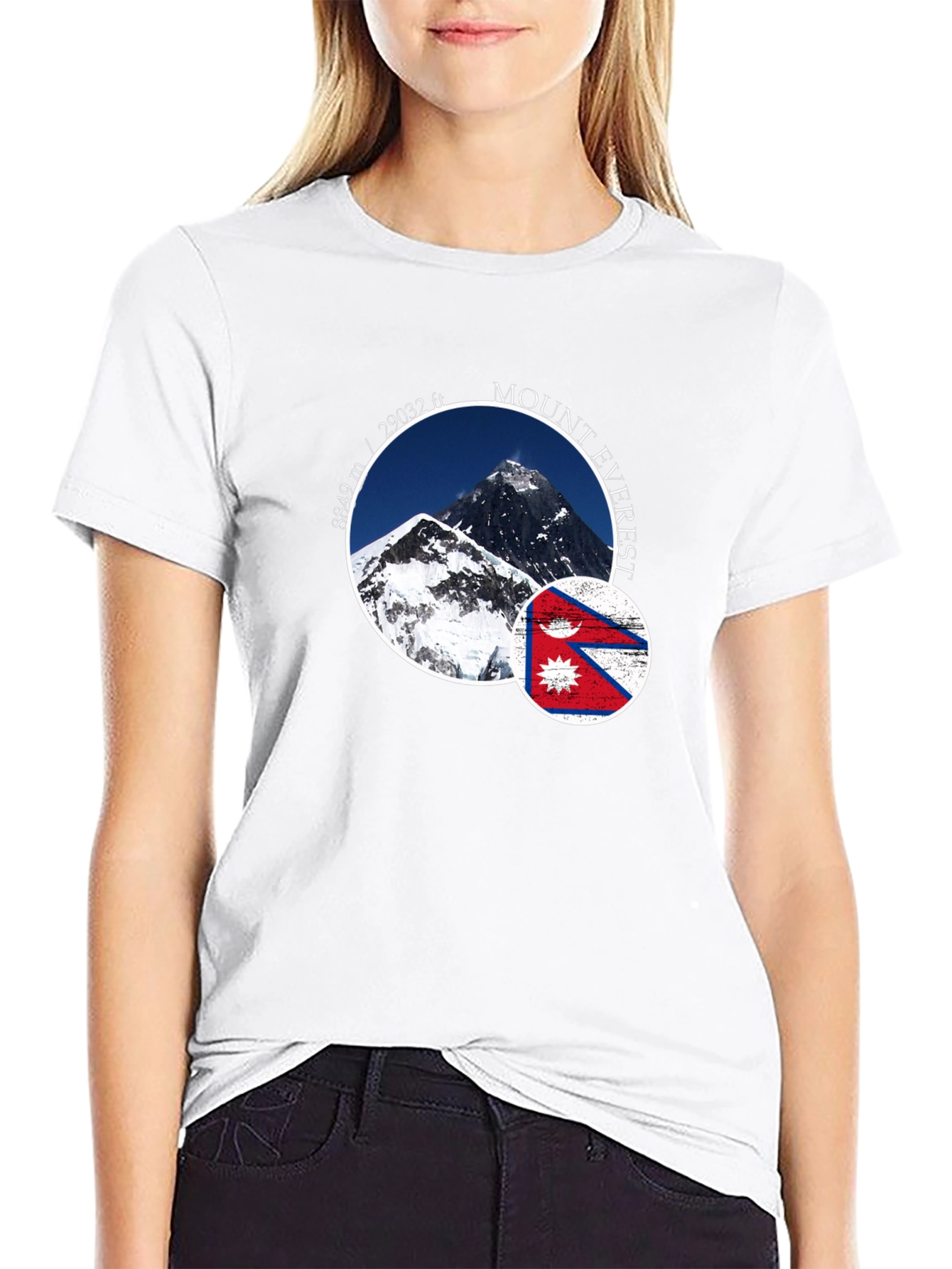Mount Everest Nepal Flag Graphic T-Shirt