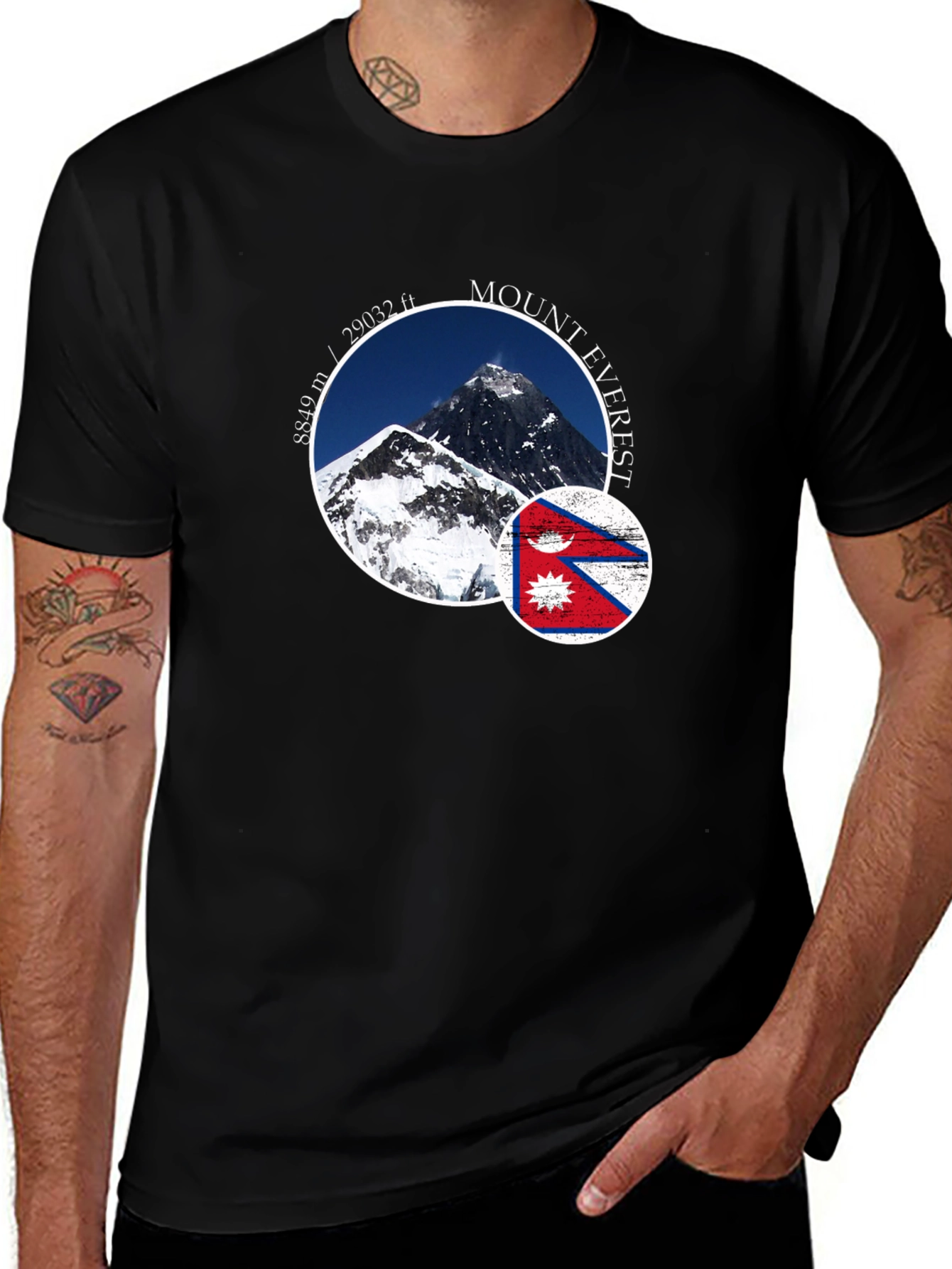 Mount Everest Nepal Flag Graphic T-Shirt