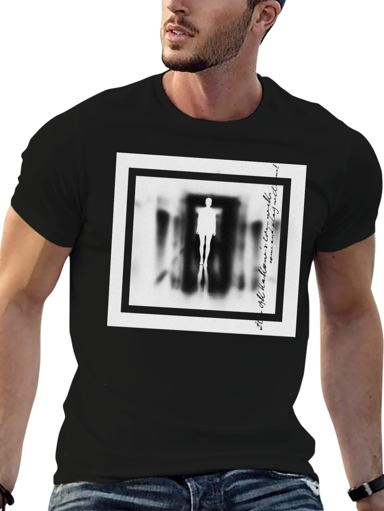 Mysterious Figure Graphic Print Black T-Shirt