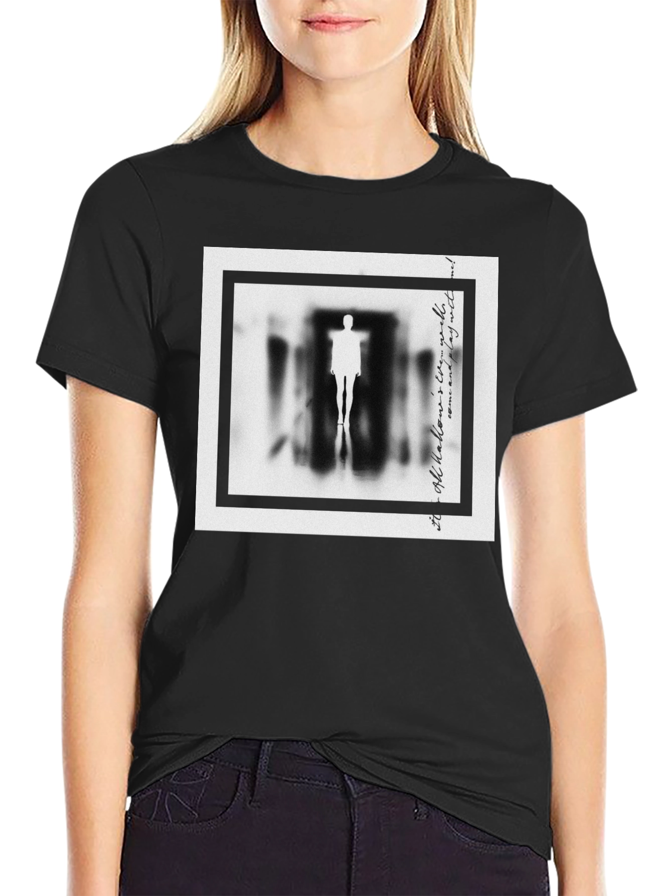 Mysterious Figure Graphic Print Black T-Shirt