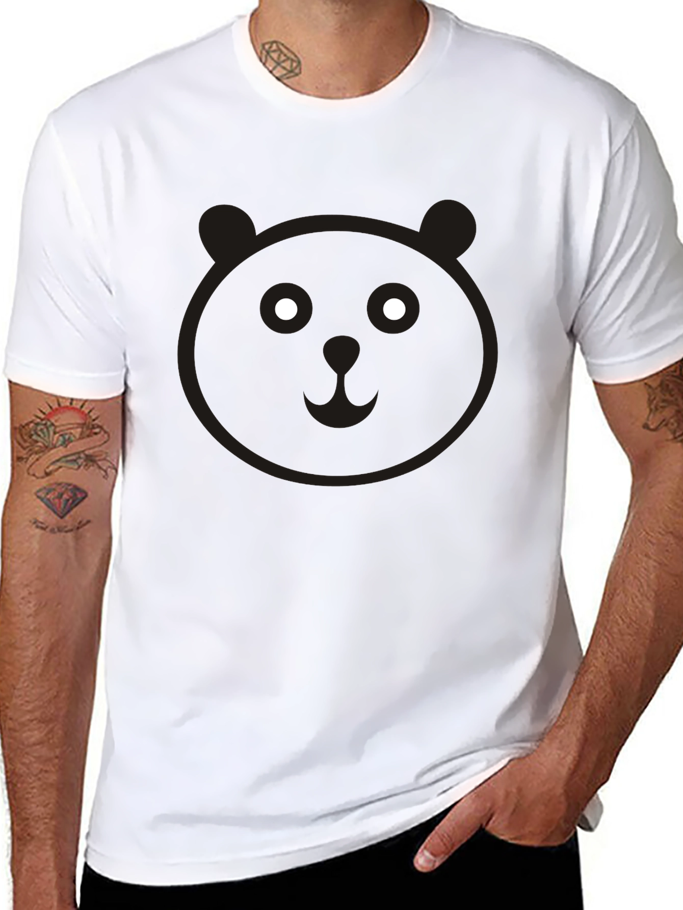 Cute Panda Face Graphic Black T-Shirt