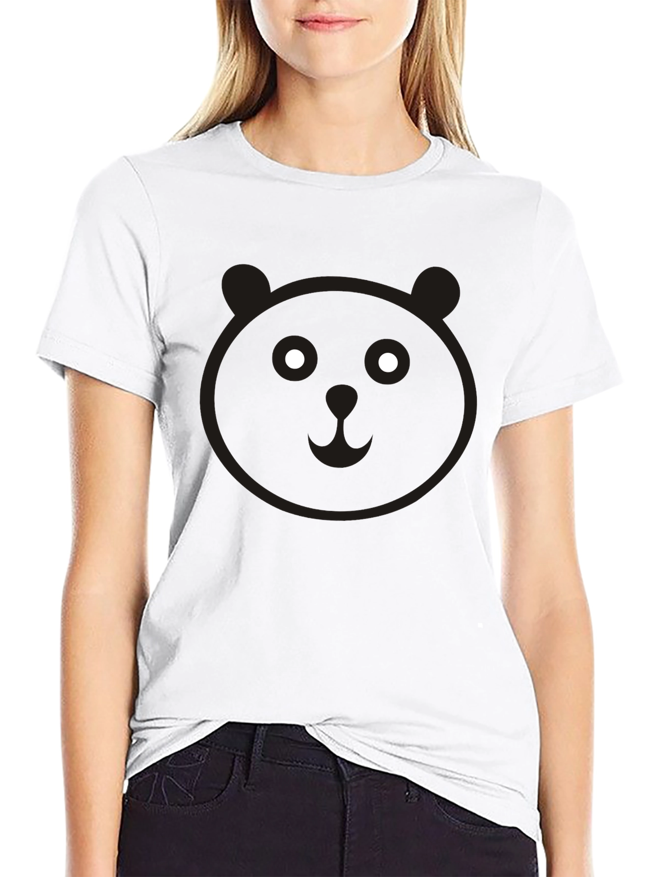 Cute Panda Face Graphic Black T-Shirt
