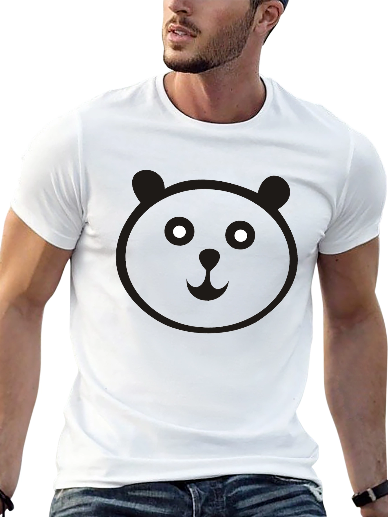 Cute Panda Face Graphic Black T-Shirt
