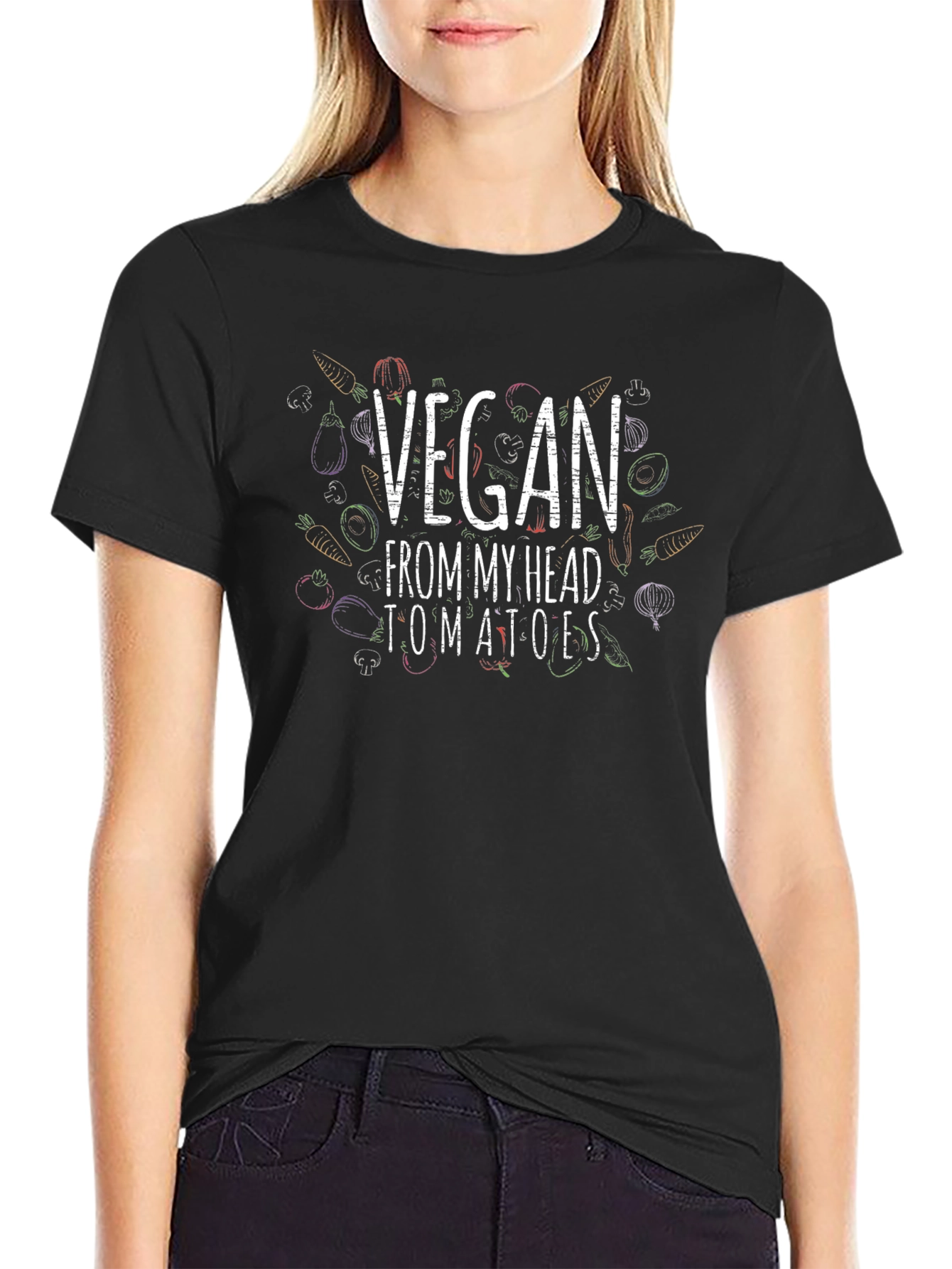 Vegan From My Head Tomatoes T-Shirt - Black