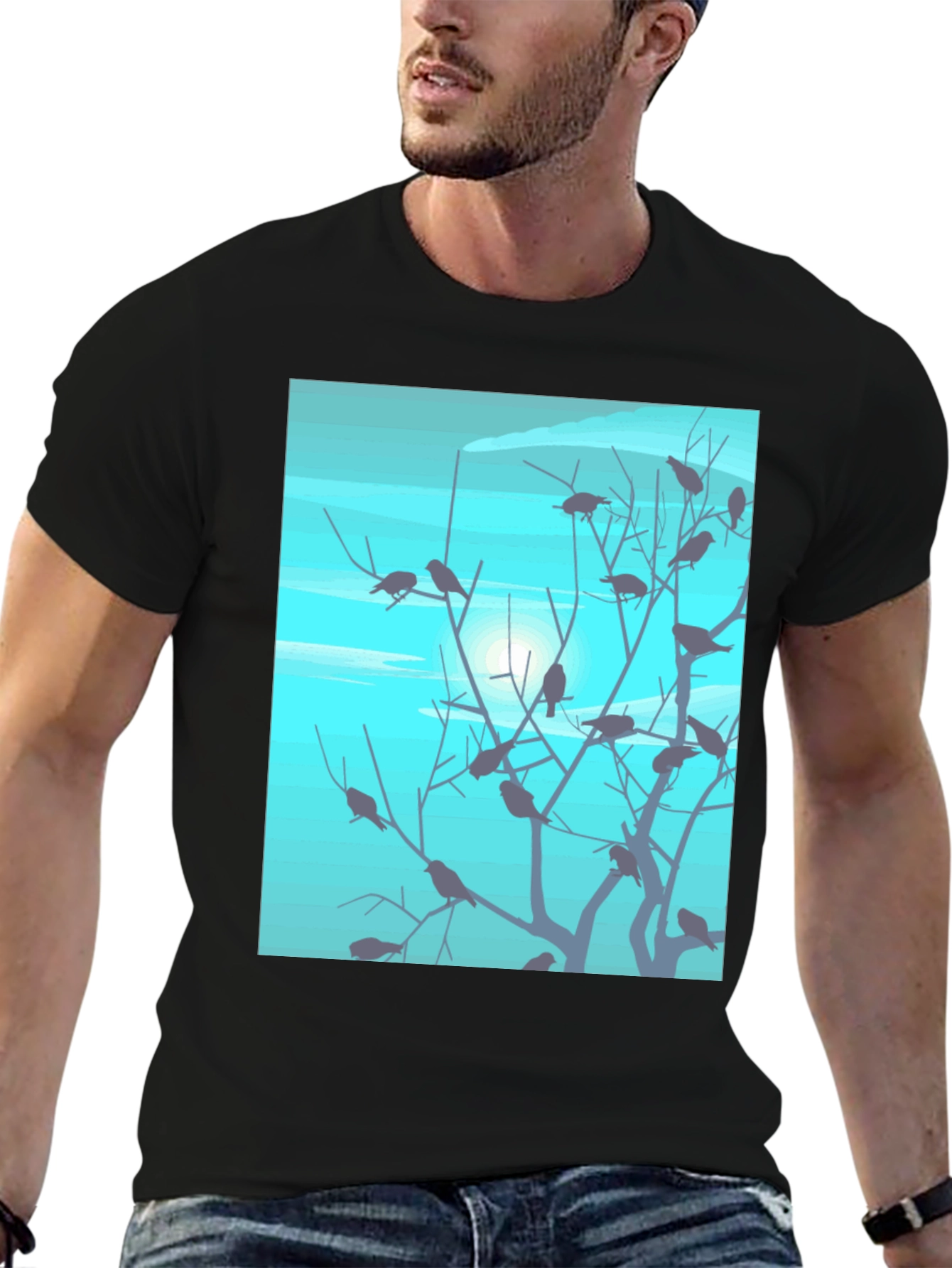 Birds on Branches Graphic Tee - Black