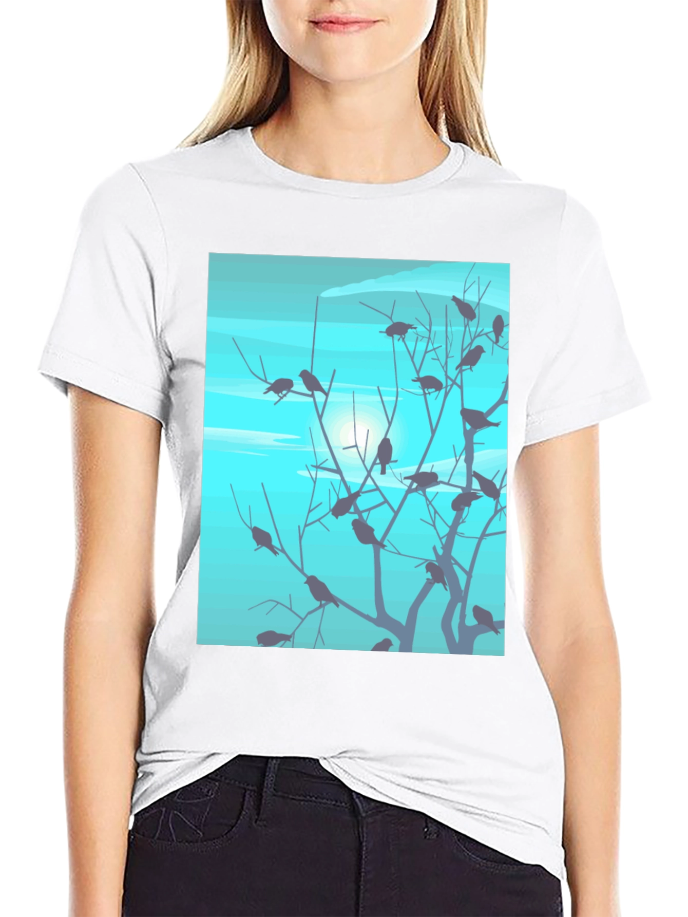 Birds on Branches Graphic Tee - Black