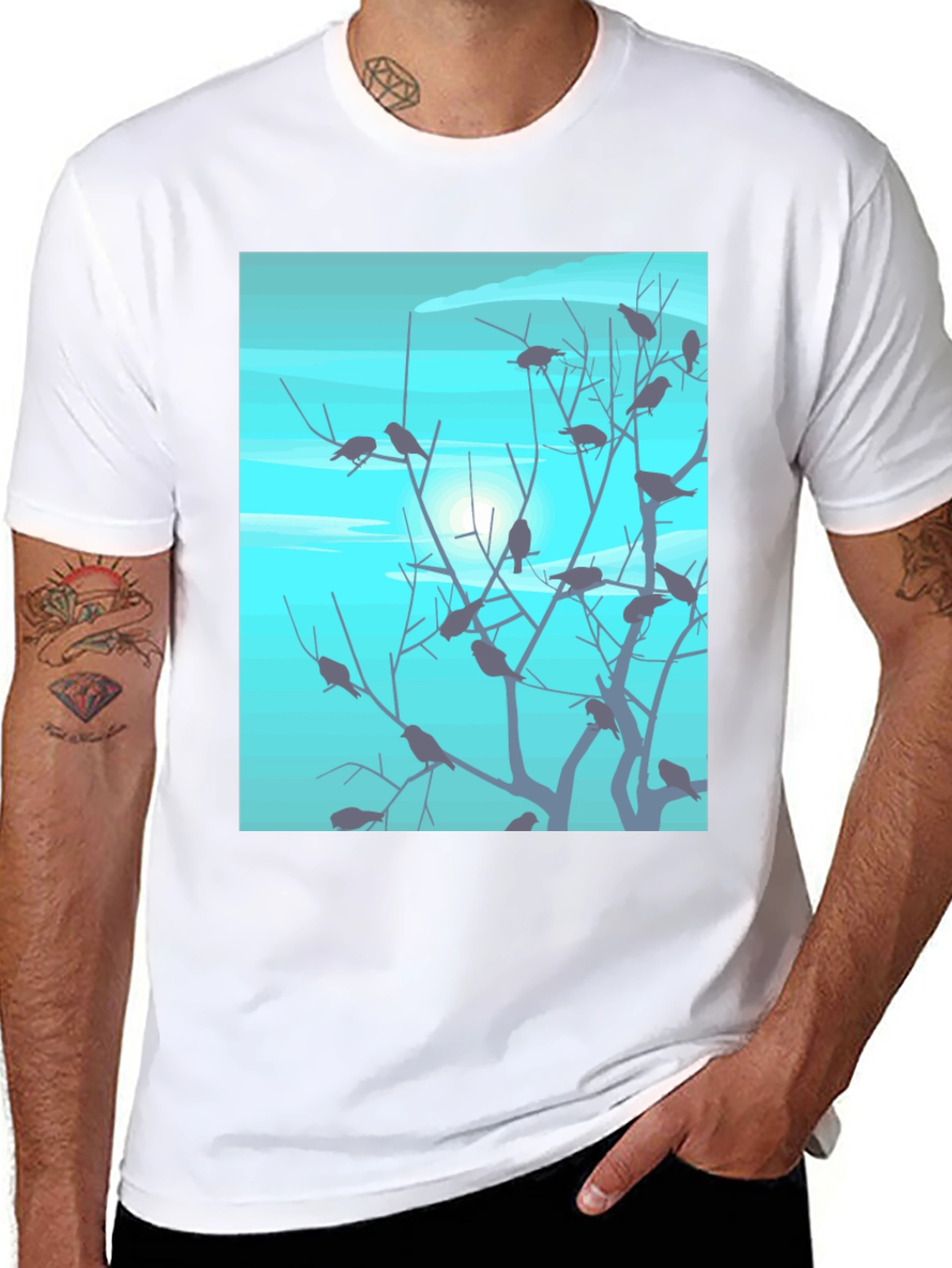 Birds on Branches Graphic Tee - Black