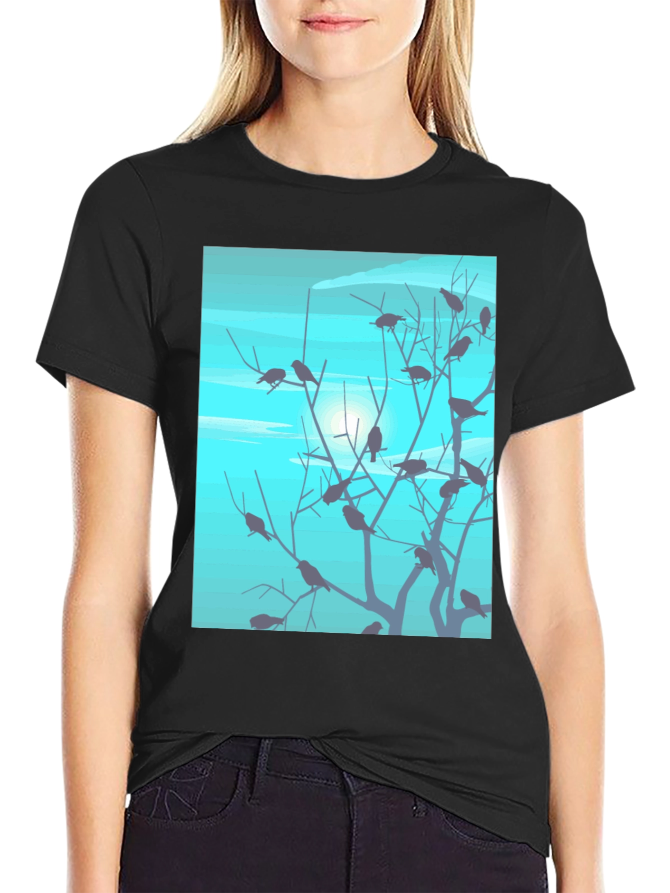 Birds on Branches Graphic Tee - Black