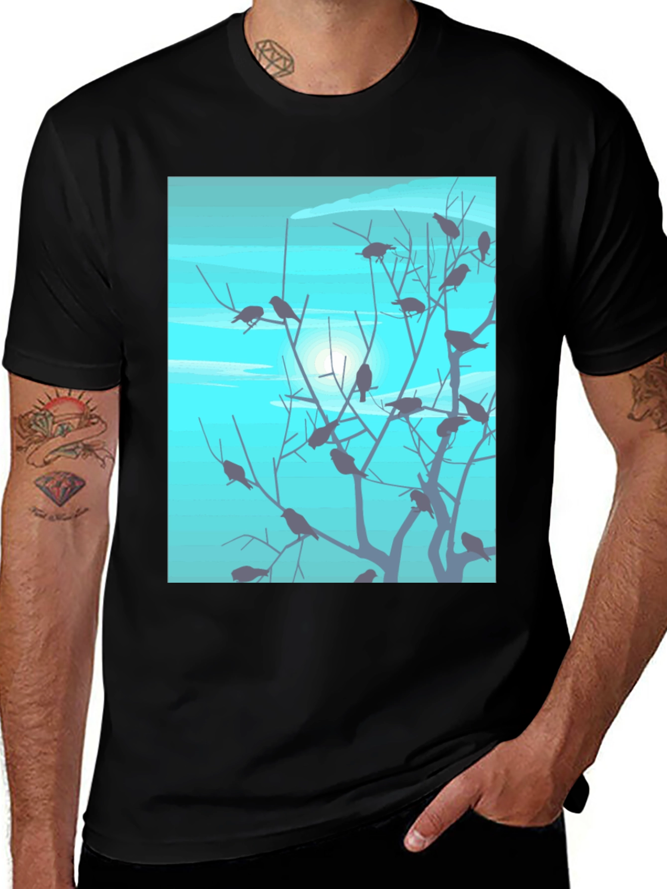 Birds on Branches Graphic Tee - Black