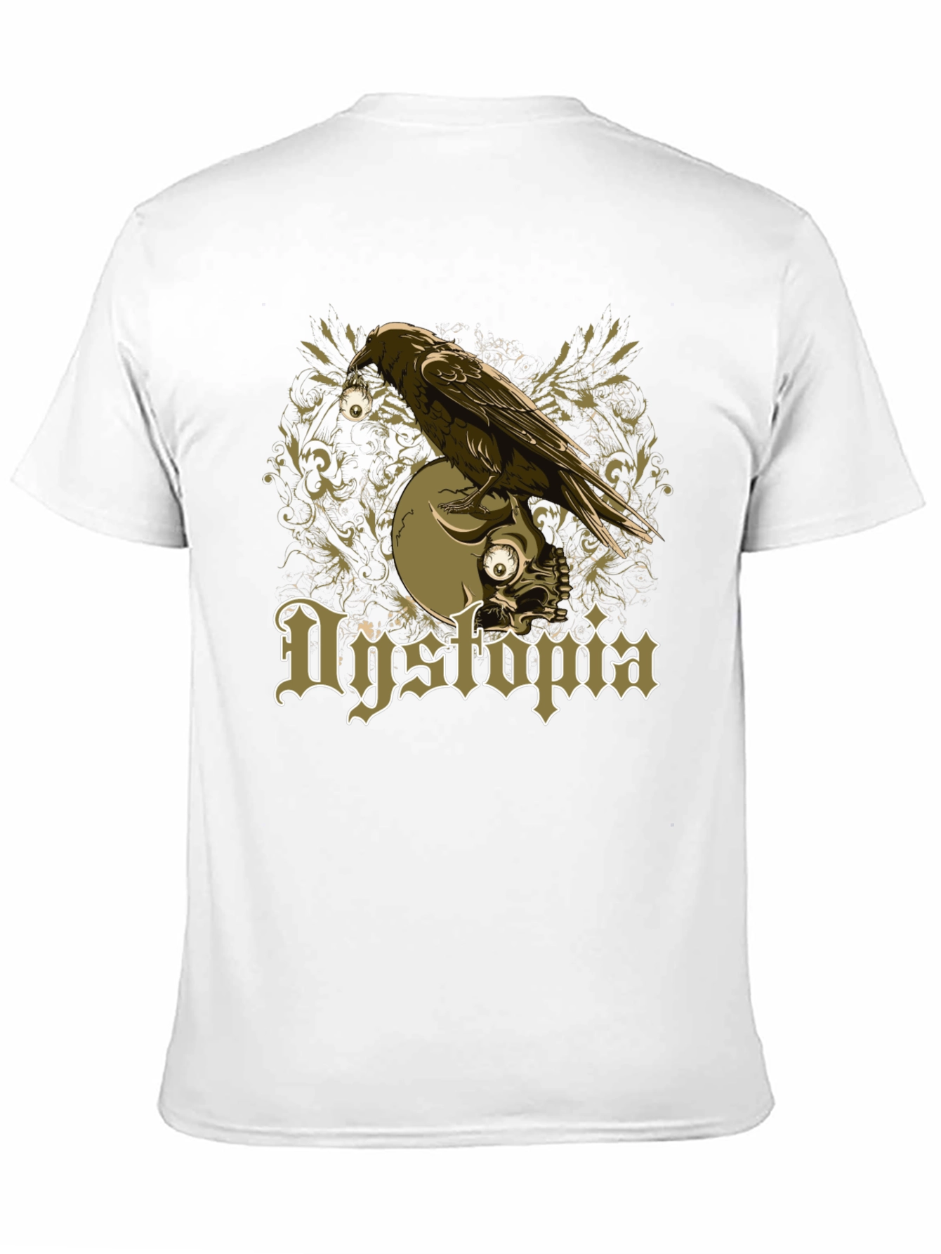 Dystopia Raven Skull Graphic Black T-Shirt
