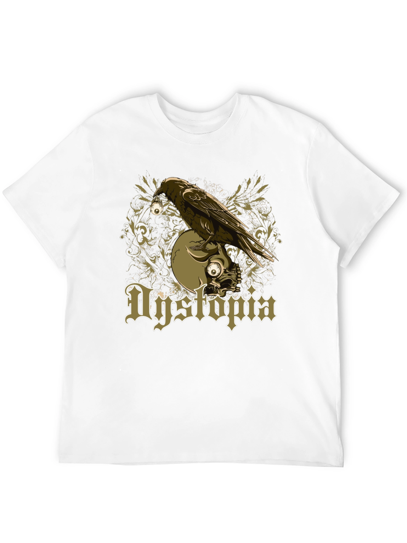 Dystopia Raven Skull Graphic Black T-Shirt