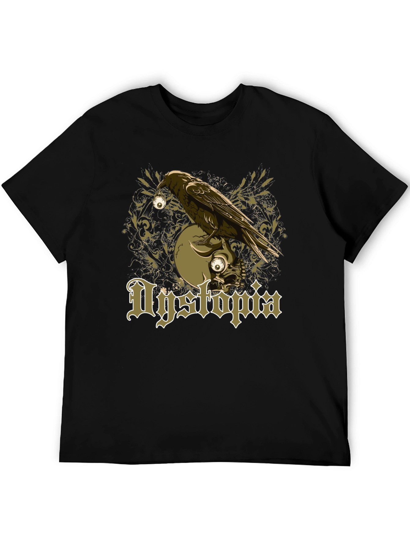 Dystopia Raven Skull Graphic Black T-Shirt