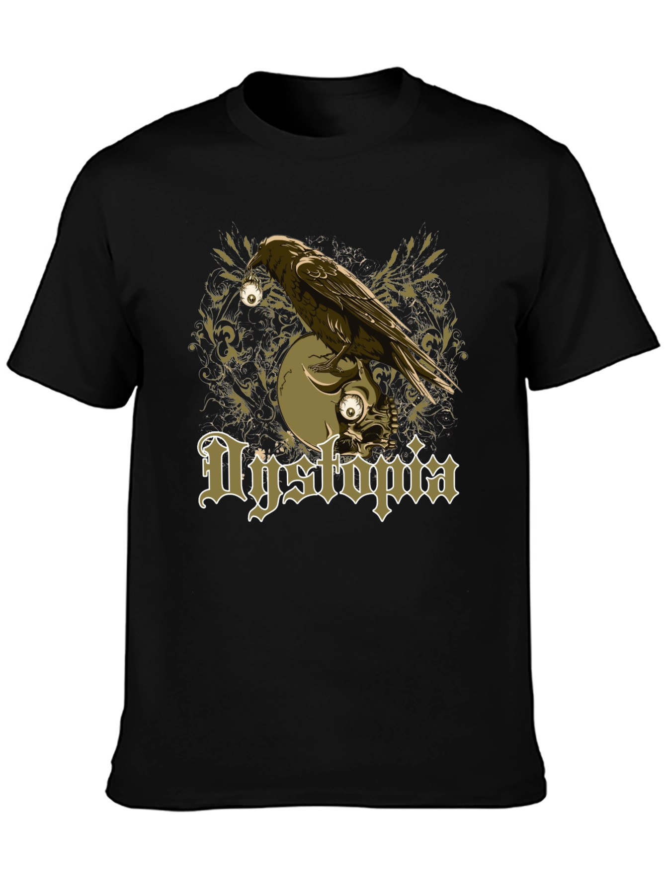Dystopia Raven Skull Graphic Black T-Shirt