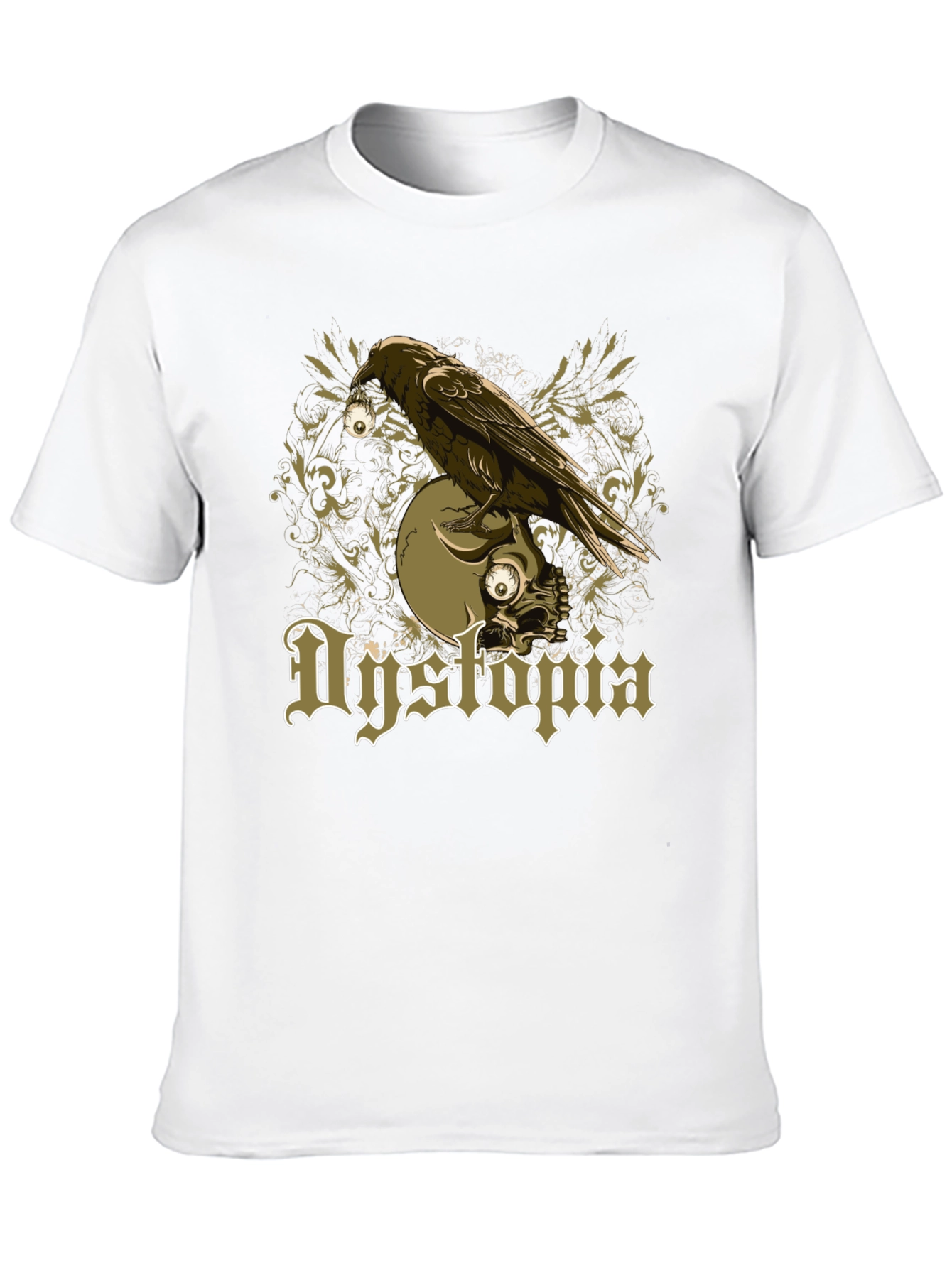 Dystopia Raven Skull Graphic Black T-Shirt